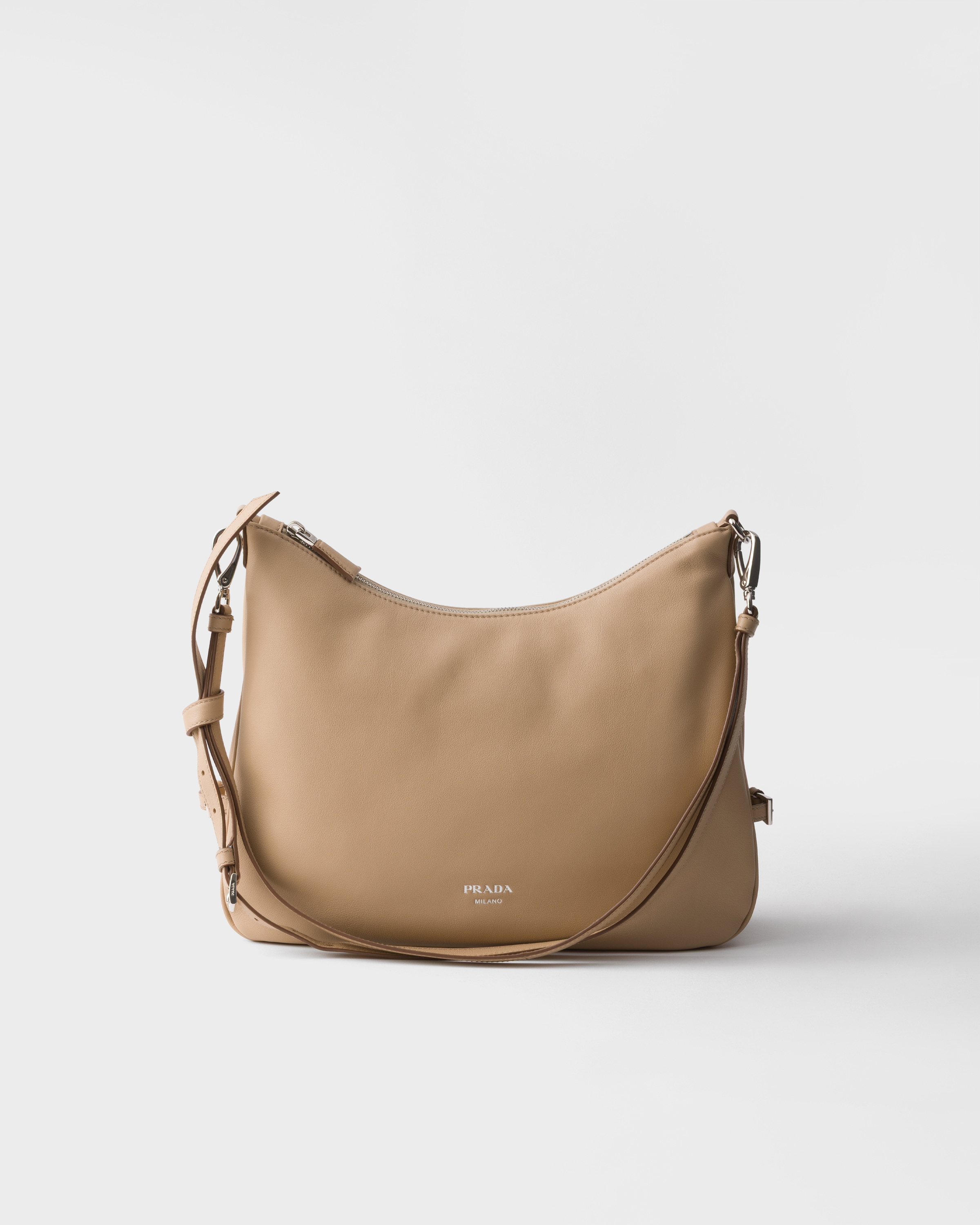 Sand Beige Prada Fold Large Leather Shoulder Bag | PRADA