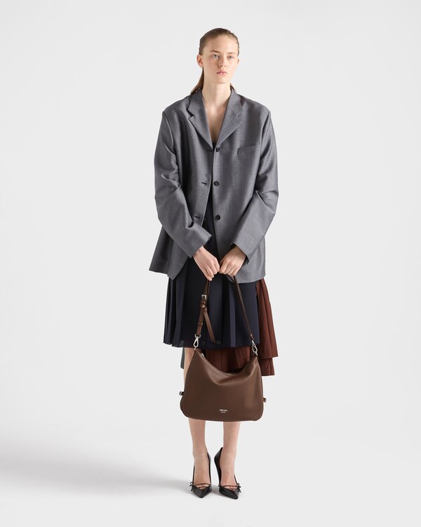 Prada Fold 大号皮革单肩包 - 紫檀木色 Prada Fold 大号皮革单肩包 - 紫檀木色