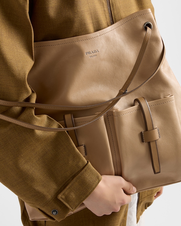 Bolsa Prada Route grande em couro - Bege Areia Bolsa Prada Route grande em couro - Bege Areia