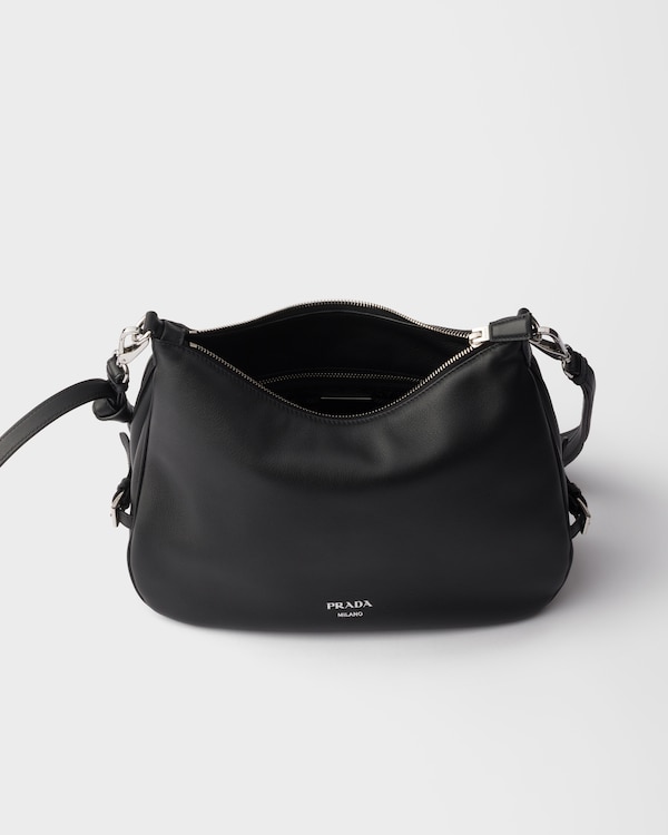 プラダ フォールド ミディアム レザーバッグ - ブラック プラダ フォールド ミディアム レザーバッグ - ブラック