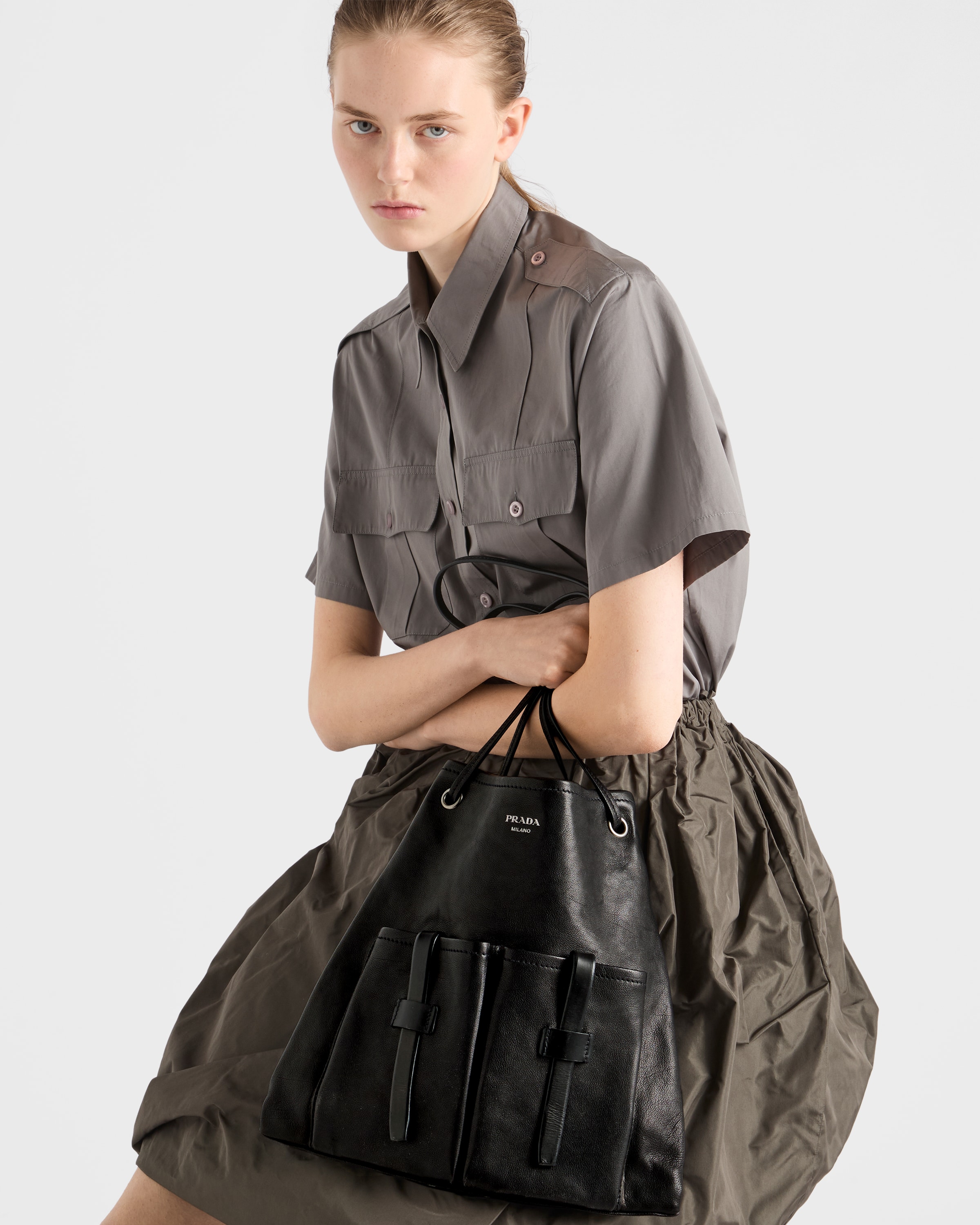 Black Prada Route Large Leather Bag | PRADA - Japan