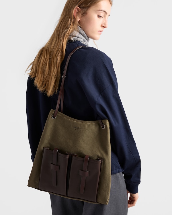 Bolso Prada Route grande de lona y piel - Verde bosque Bolso Prada Route grande de lona y piel - Verde bosque