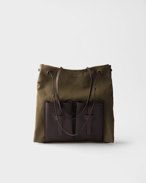 プラダ ルート ラージ キャンバス レザー バッグ - フォレストグリーン プラダ ルート ラージ キャンバス レザー バッグ - フォレストグリーン