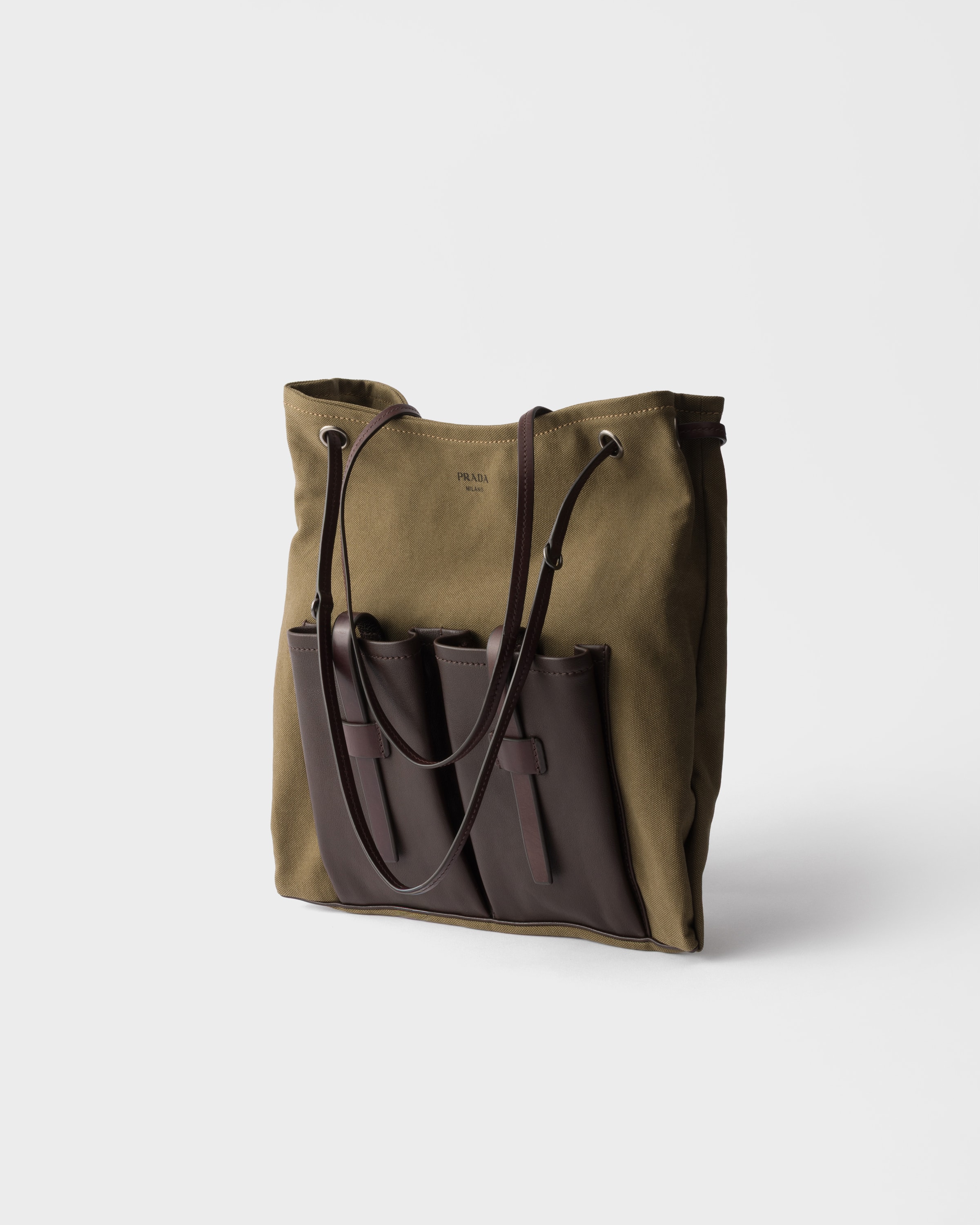 Forest Green Prada Route Large Canvas And Leather Bag | PRADA