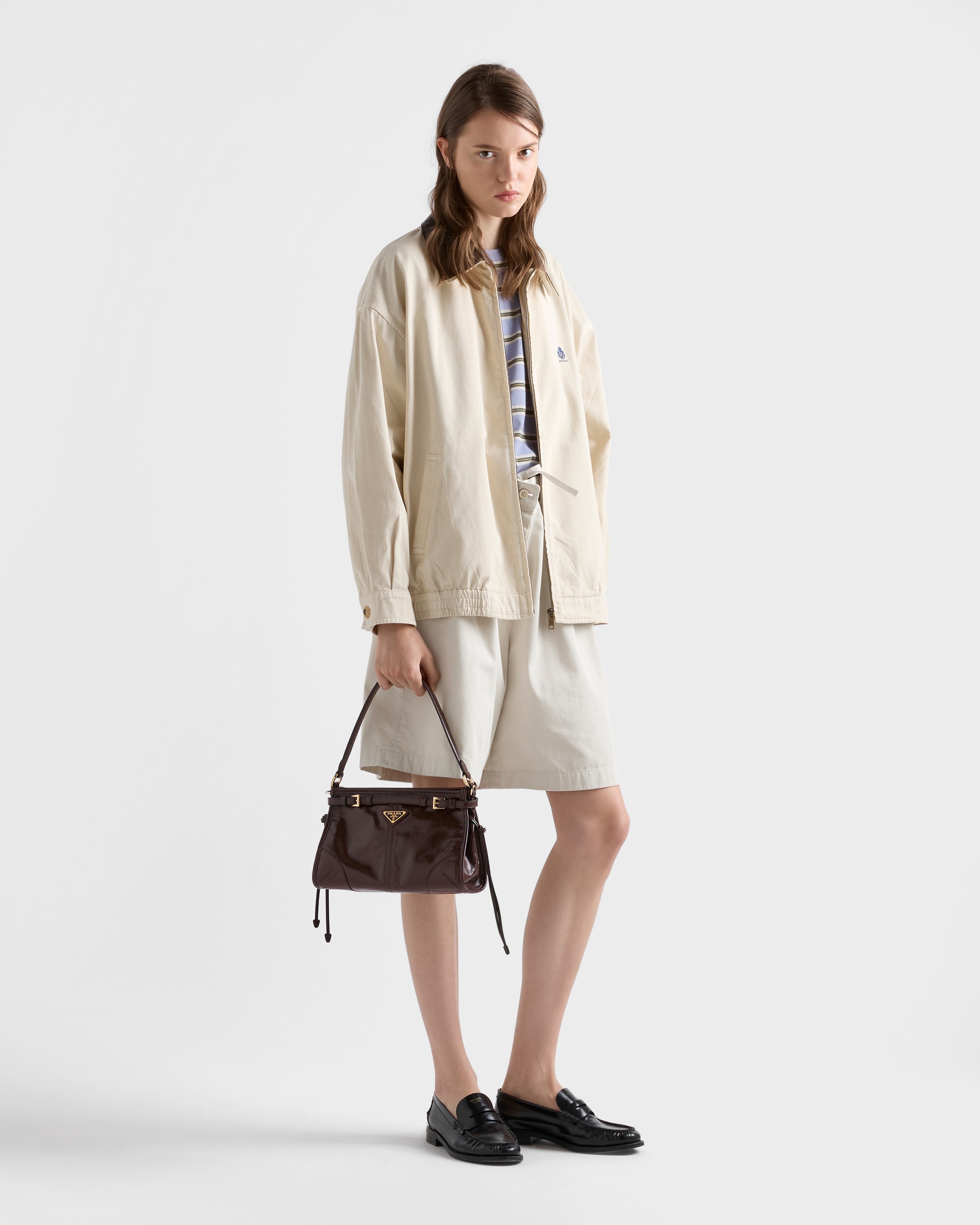 ダークブラウン プラダ ボニー スモール レザー ハンドバッグ | PRADA