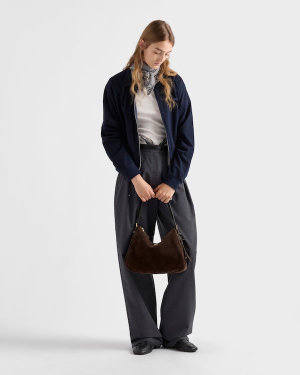 Bolsa de ombro Prada Aimée média em camurça - Marrom-Escuro Bolsa de ombro Prada Aimée média em camurça - Marrom-Escuro