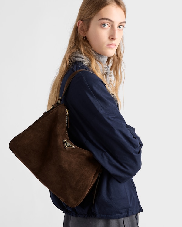 Bolsa de ombro Prada Aimée média em camurça - Marrom-Escuro Bolsa de ombro Prada Aimée média em camurça - Marrom-Escuro