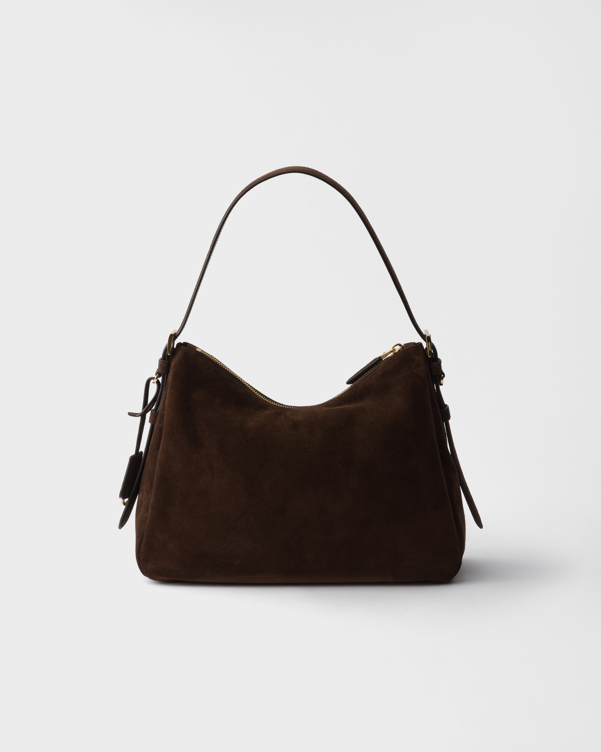 Dark Brown Prada Aimée Medium Suede Shoulder Bag | PRADA - United