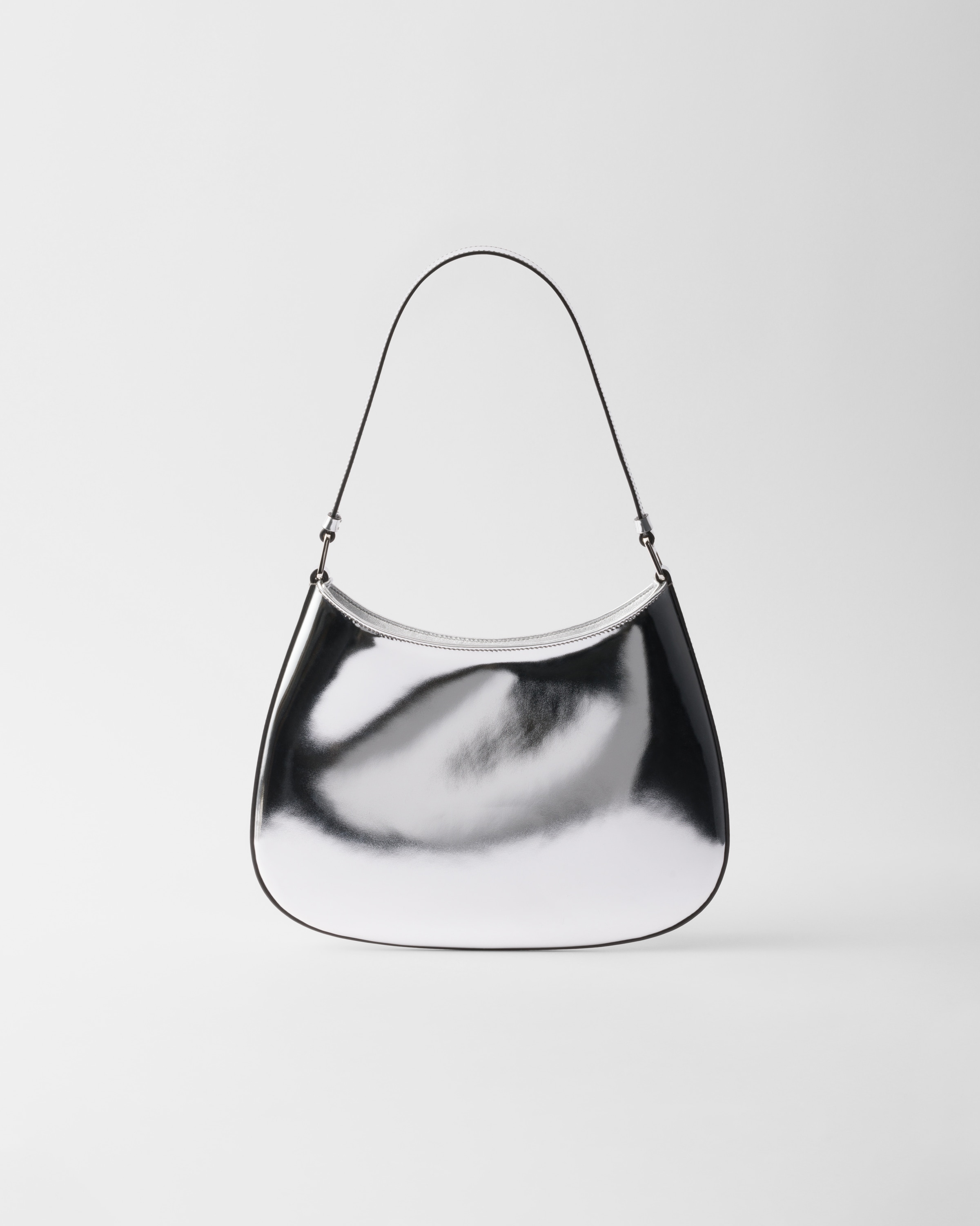 Prada Cleo Printed Brushed Leather Shoulder Bag In Silver
