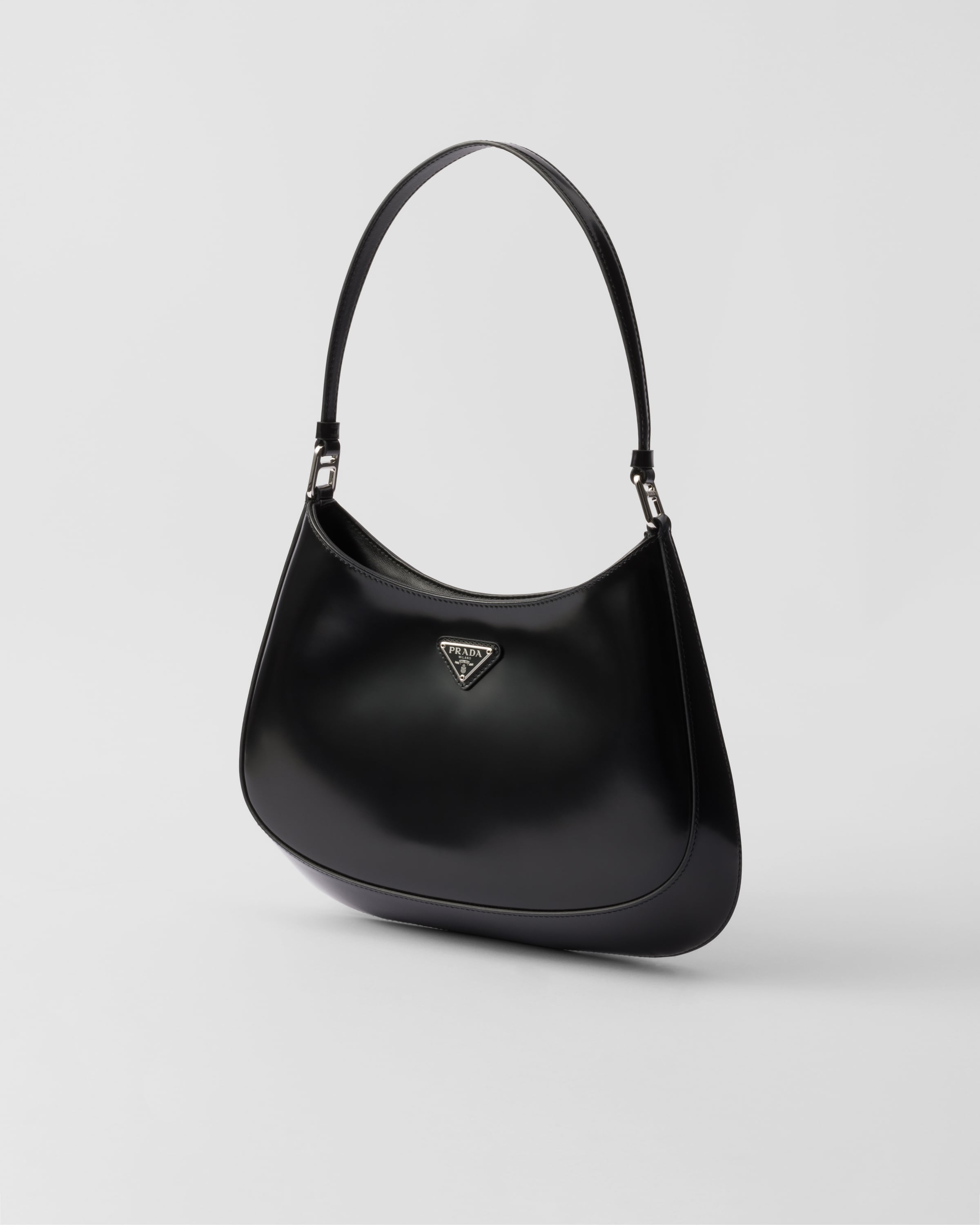 PRADA Cleo Brushed Leather Shoulder Bag With Flap in Black