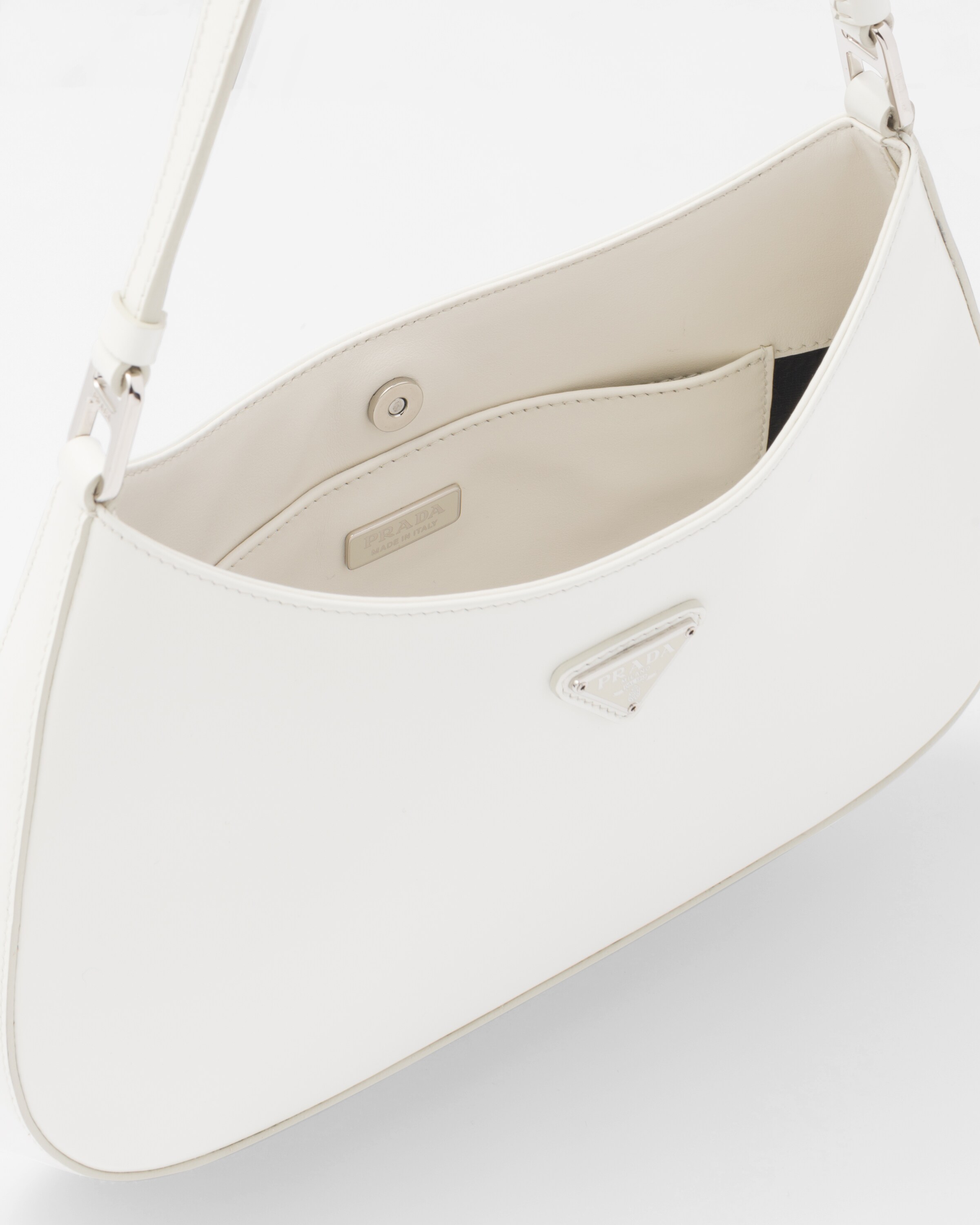 PRADA Cleo Brushed Leather Shoulder Bag White