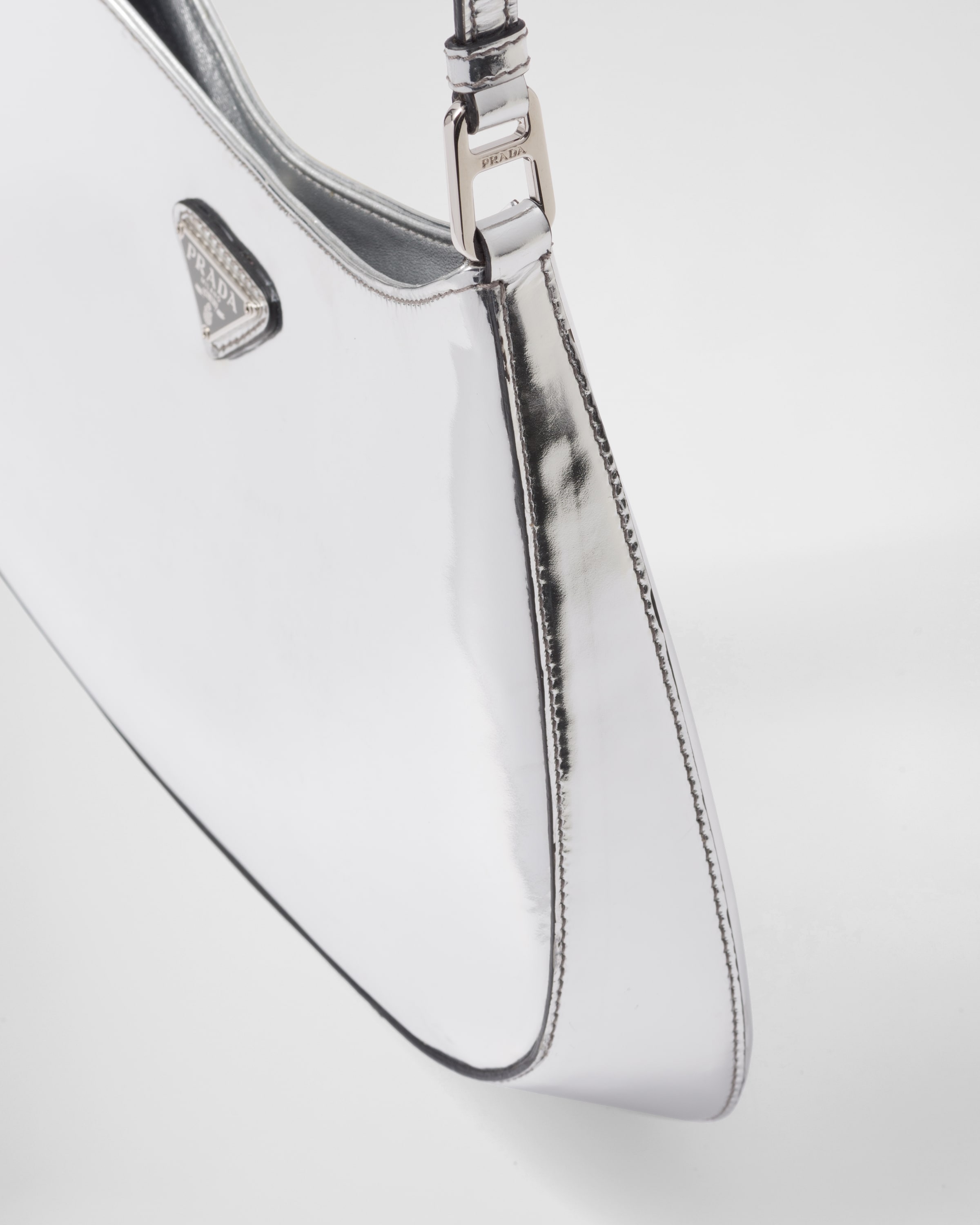 Prada Cleo Brushed Leather Shoulder Bag Women Silver - Fablle