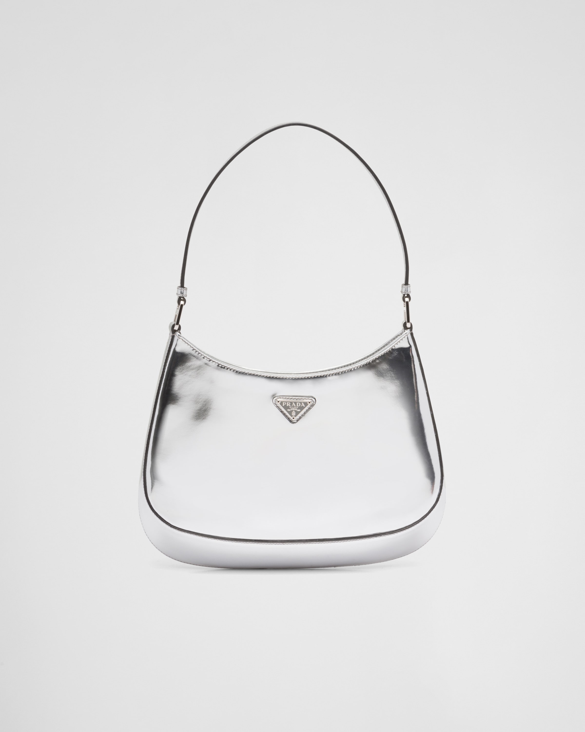 Prada Cleo Shoulder Bag Silver in Brushed Leather with Silver-tone