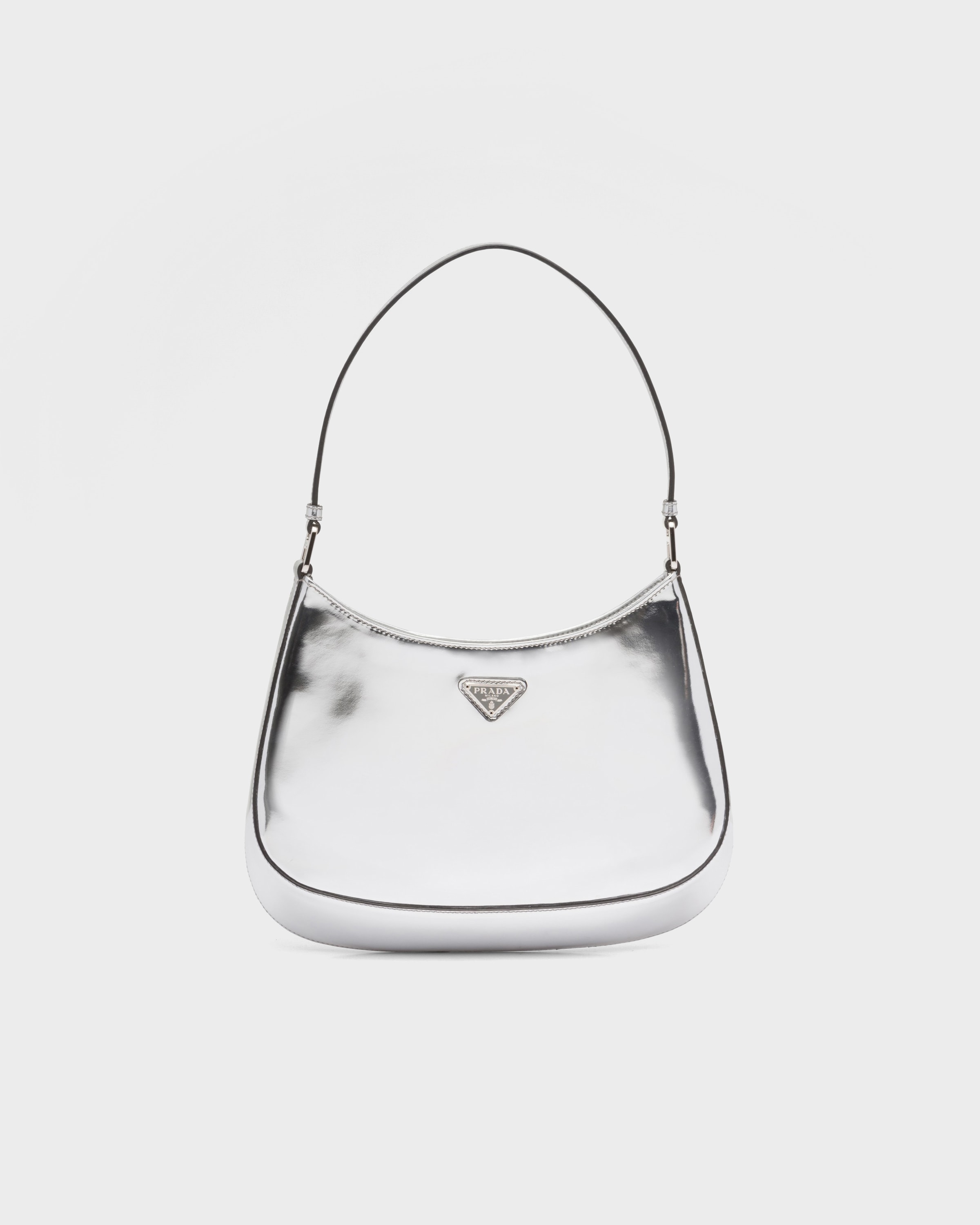 Prada Cleo Brushed Leather Shoulder Bag, Woman, Silver
