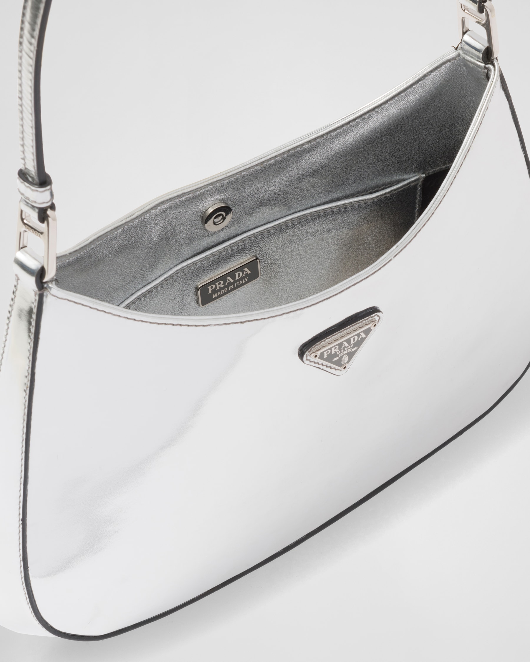 Cleo Medium Printed Brushed Leather Shoulder Bag - Metallic Silver