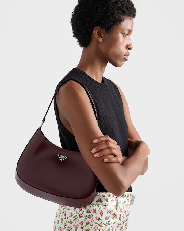 Prada Cleo brushed leather shoulder bag - Burgundy Prada Cleo brushed leather shoulder bag - Burgundy