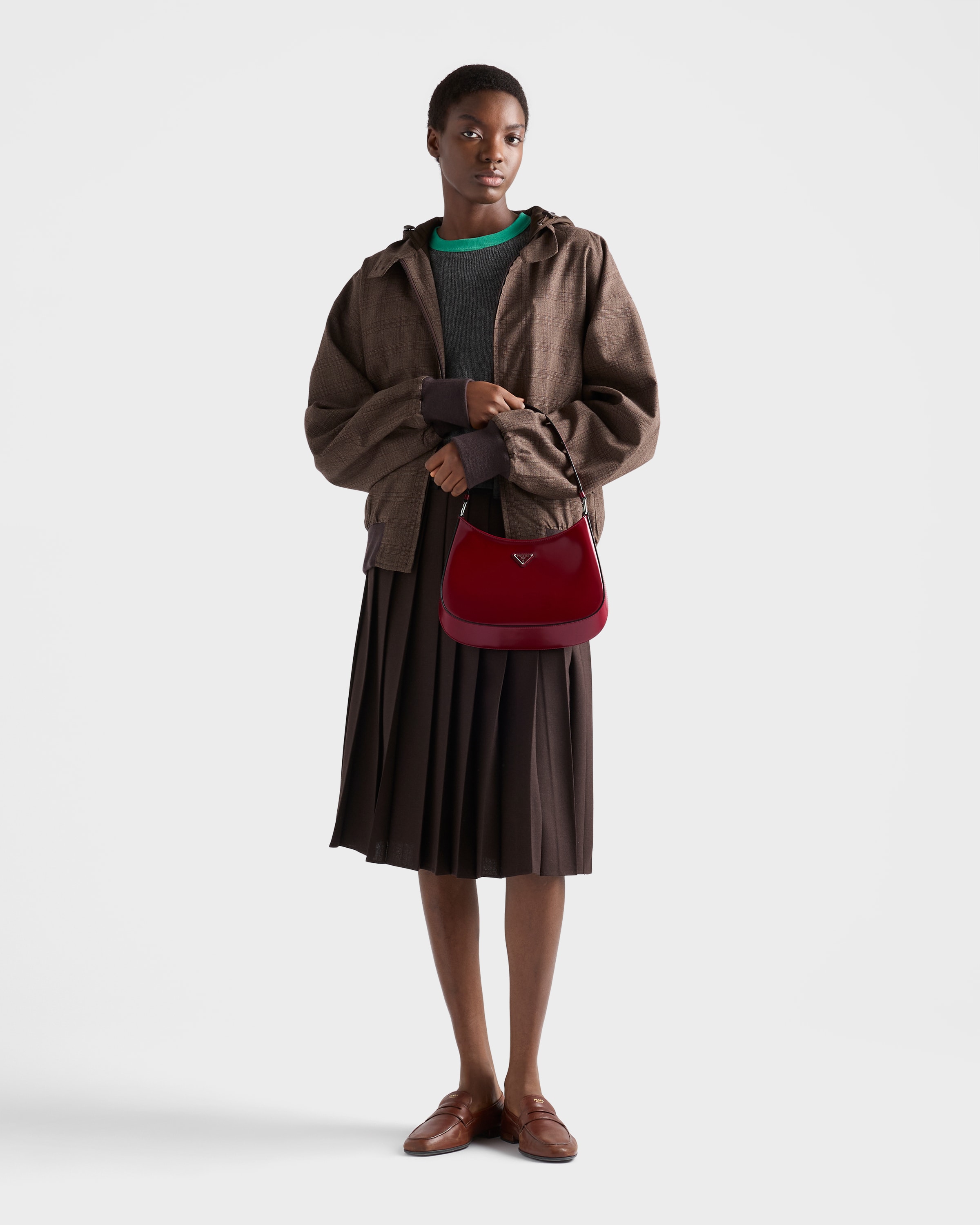 Ruby red Prada Cleo brushed leather shoulder bag | PRADA - United