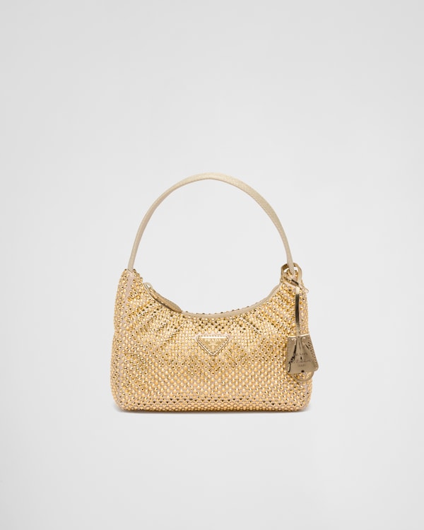 Platinum Prada Re-edition Satin Mini-bag With Crystals | PRADA