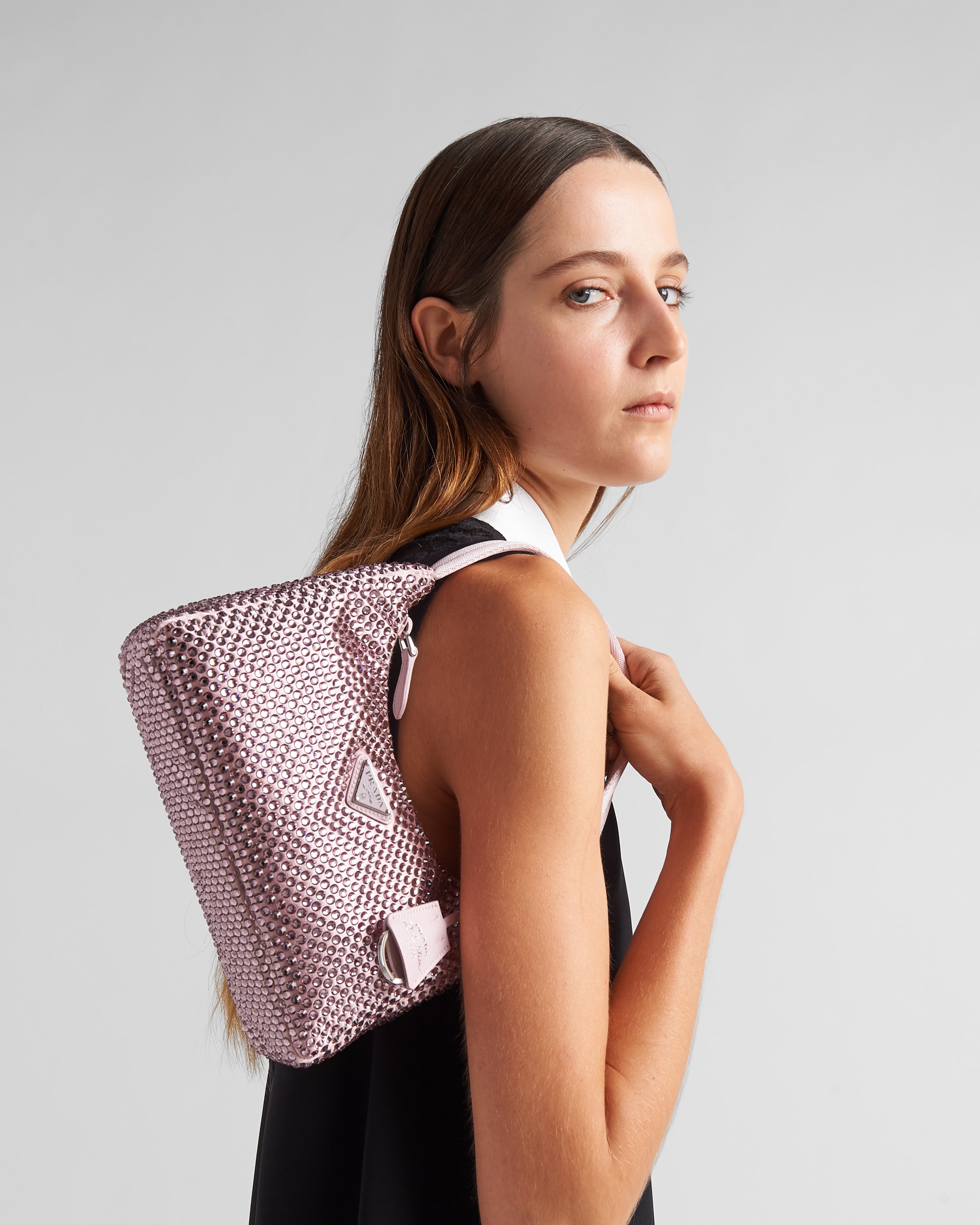 Alabaster Pink Satin Mini-bag With Crystals