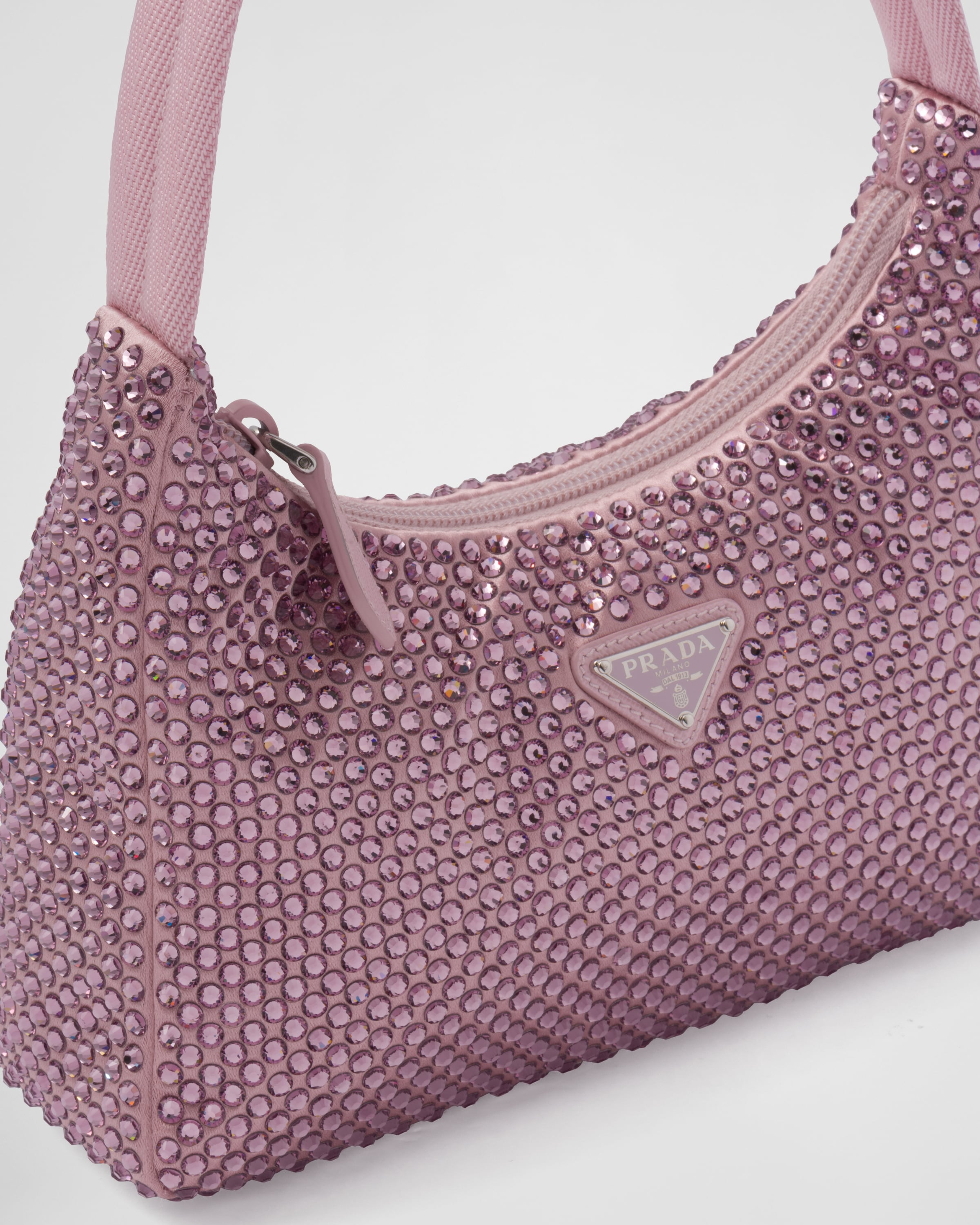 Alabaster Pink Prada Galleria Satin Mini-bag With Crystals