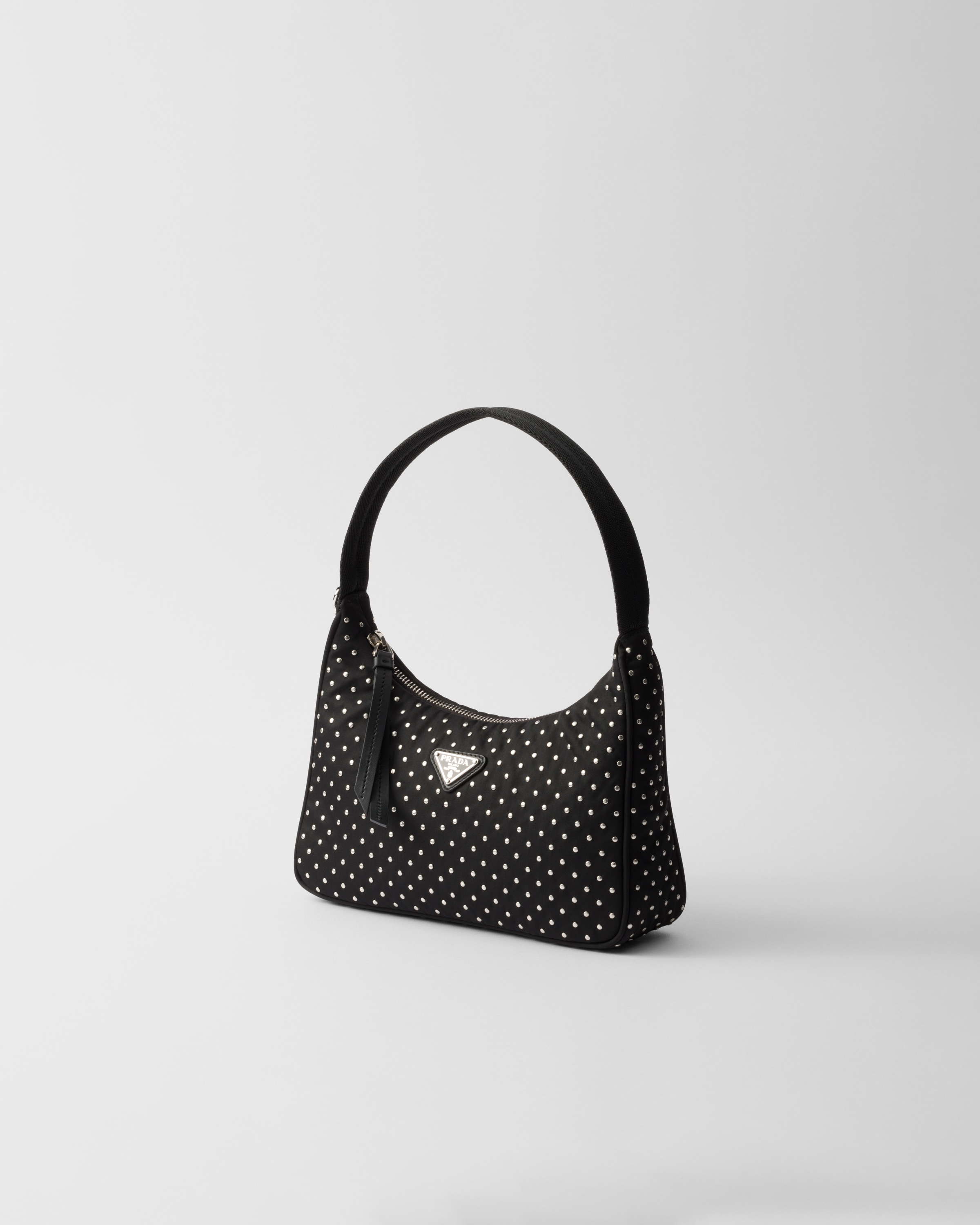 Shop Prada Re-edition Re-nylon Mini Bag With Studs In Black