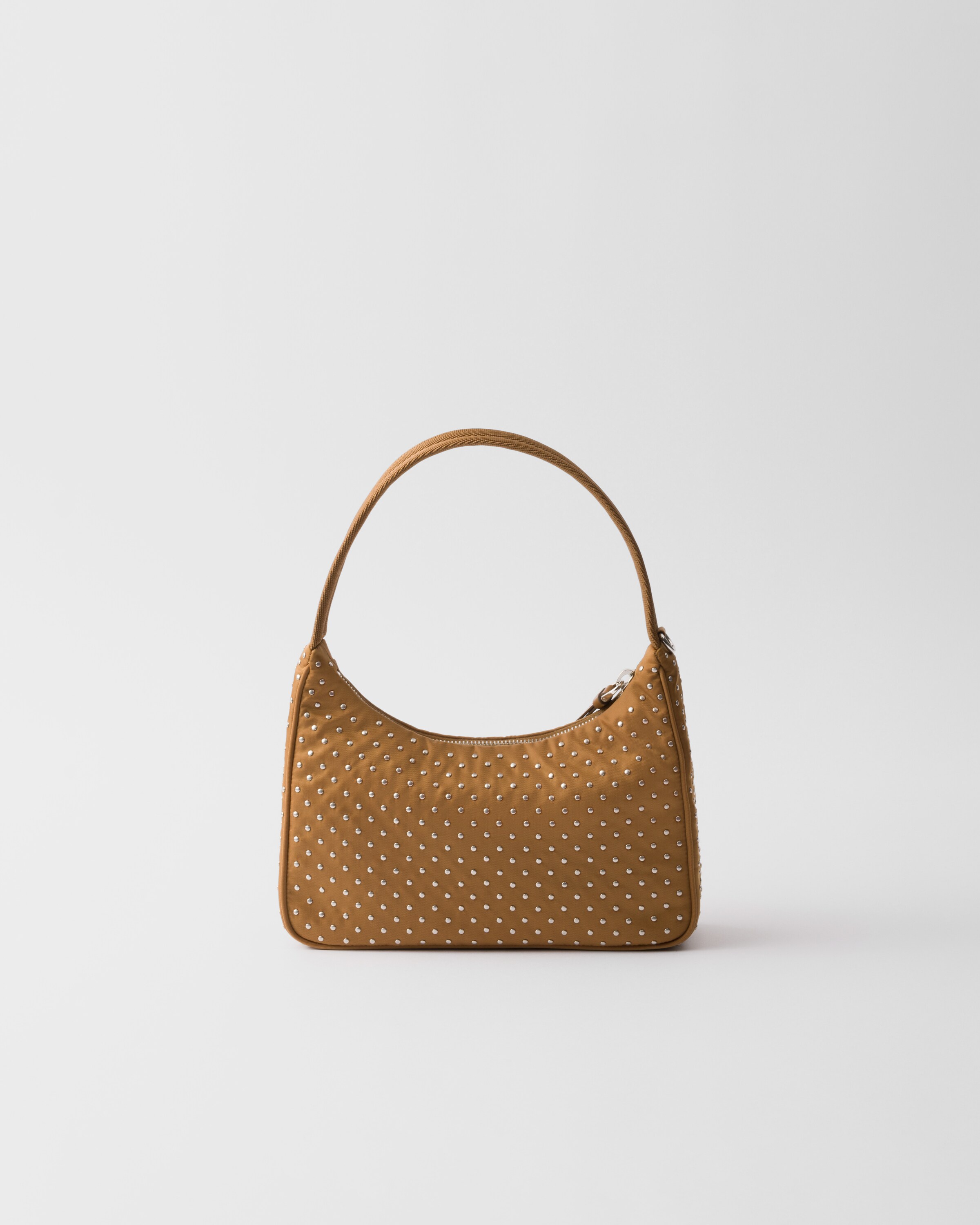 Shop Prada Re-edition Re-nylon Mini Bag With Studs In Brandy