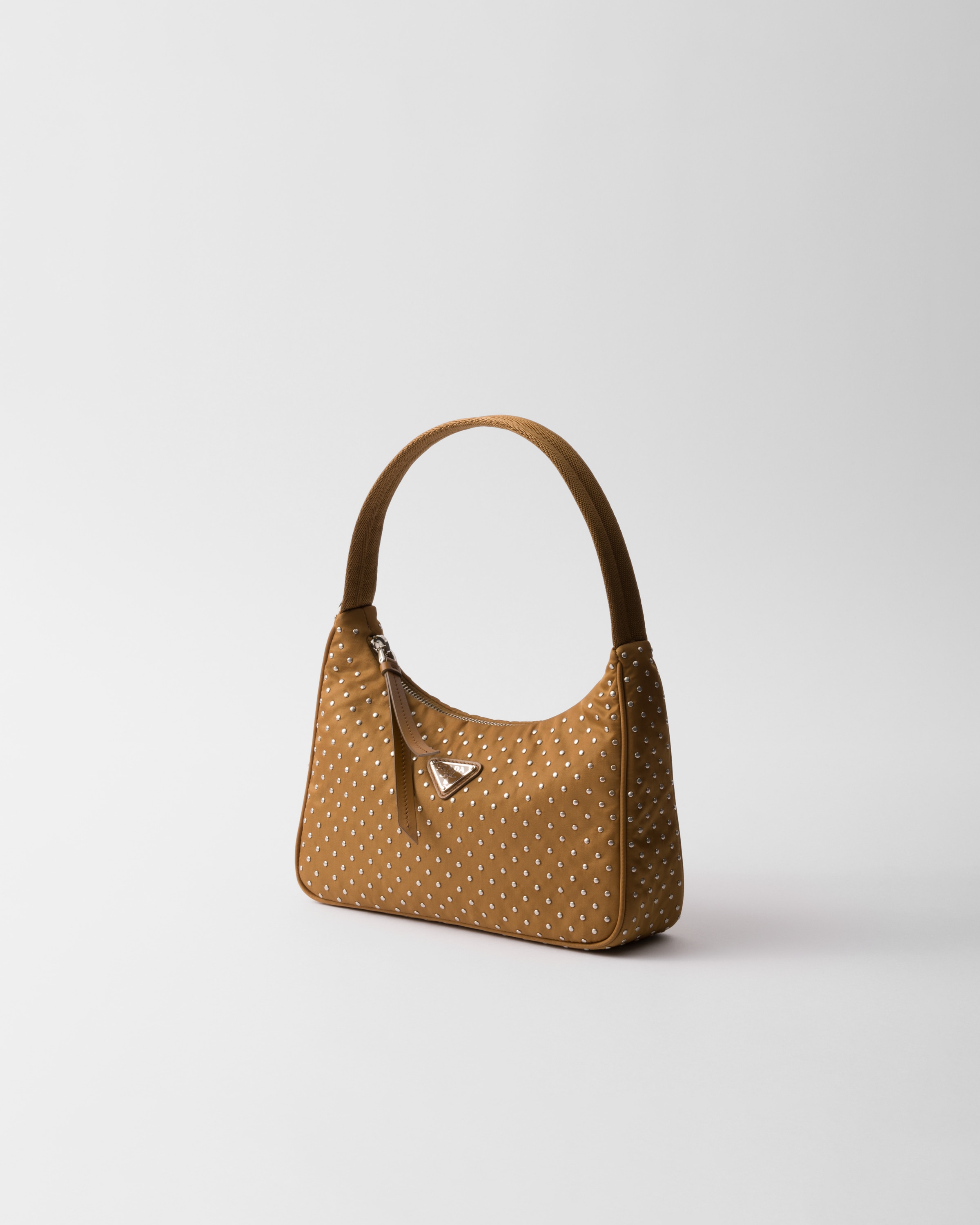Shop Prada Re-edition Re-nylon Mini Bag With Studs In Brandy