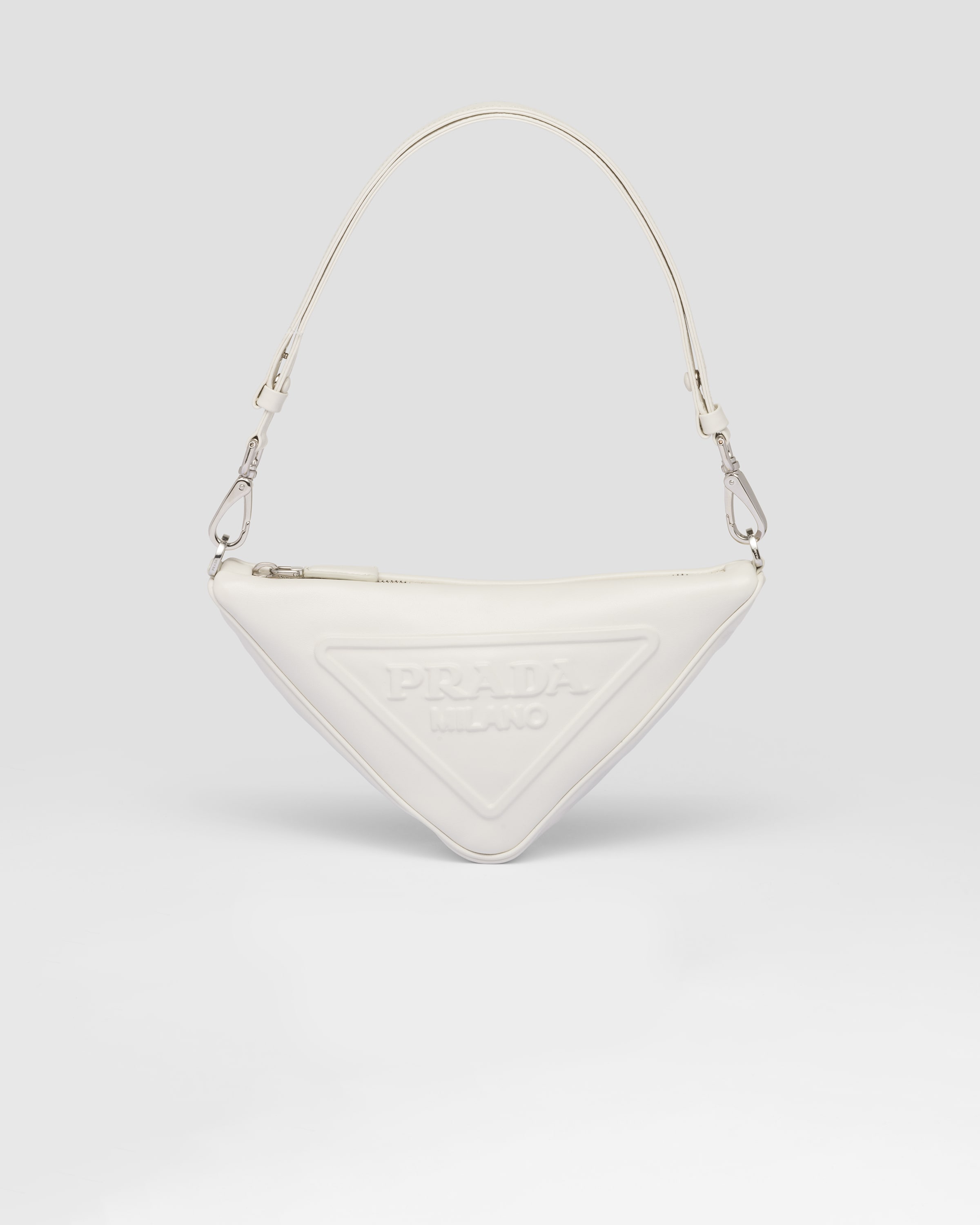 Prada Saffiano Triangle Bag White in Leather with Silver-tone - US