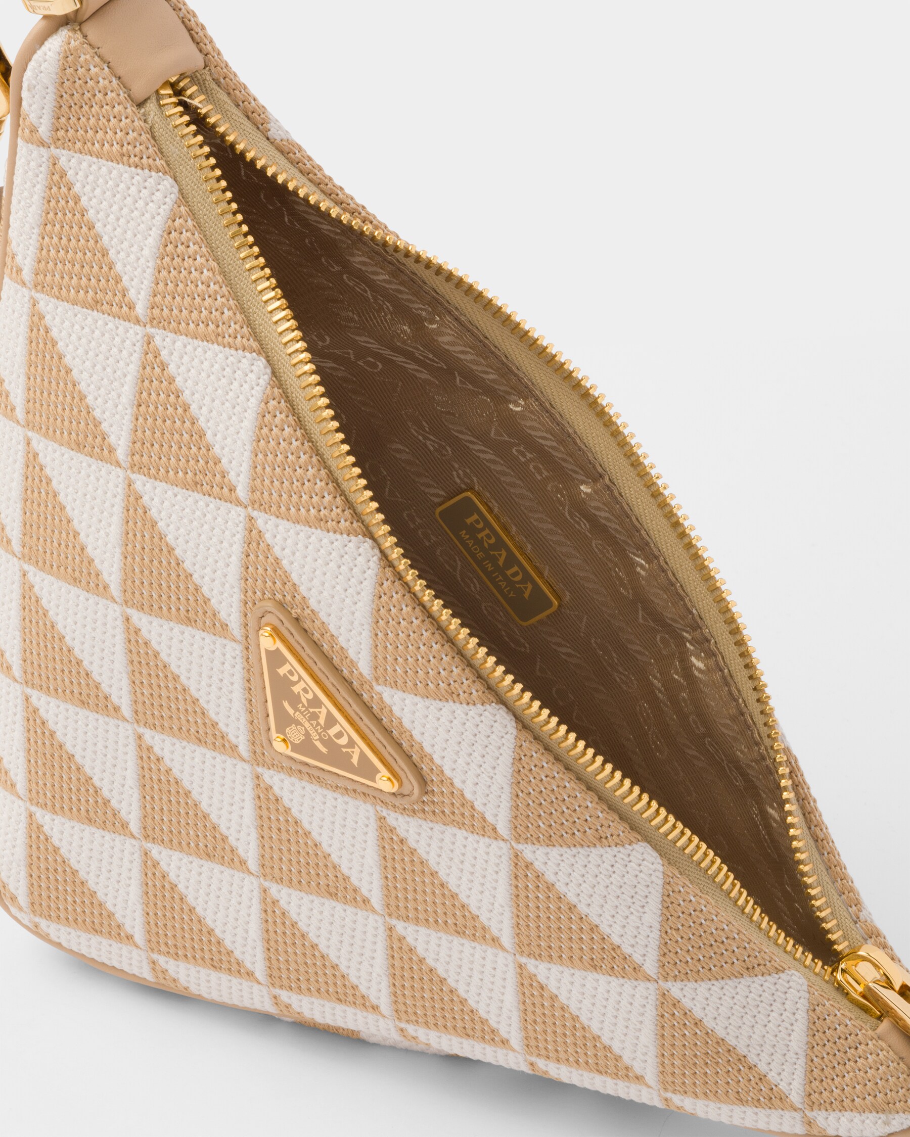 Beige/chalk White Embroidered Jacquard Fabric Minibag PRADA