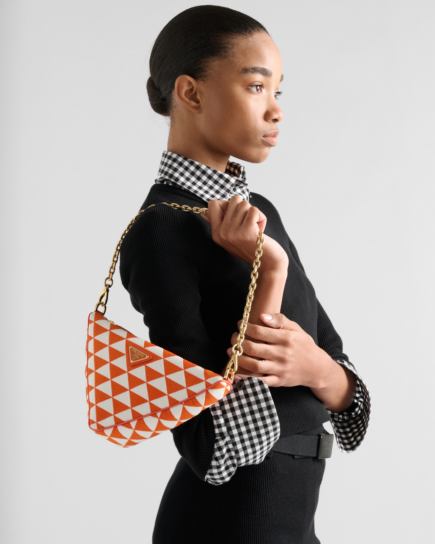 Orange/white Embroidered Jacquard Fabric Minibag PRADA