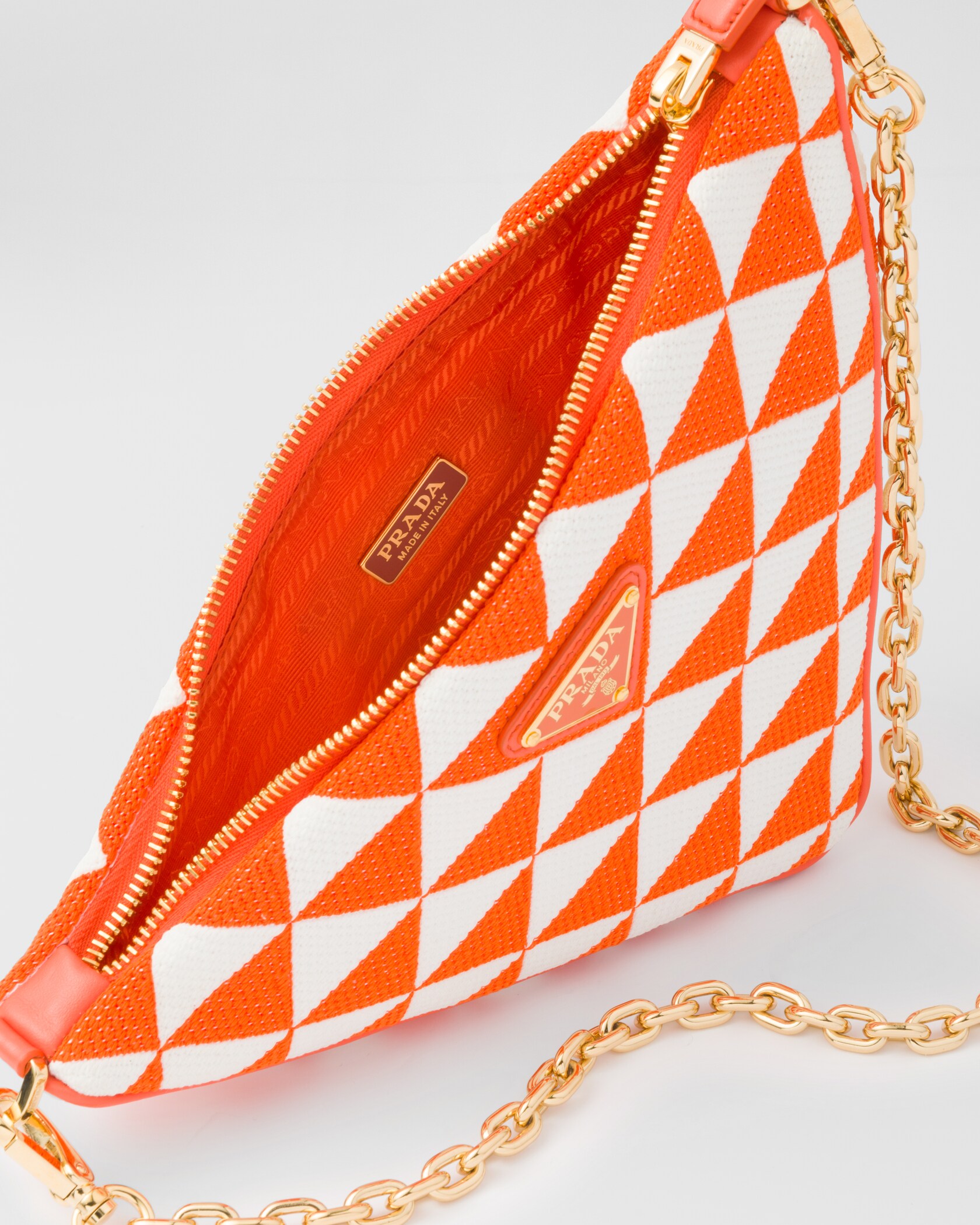 Orange/white Embroidered Jacquard Fabric Minibag PRADA