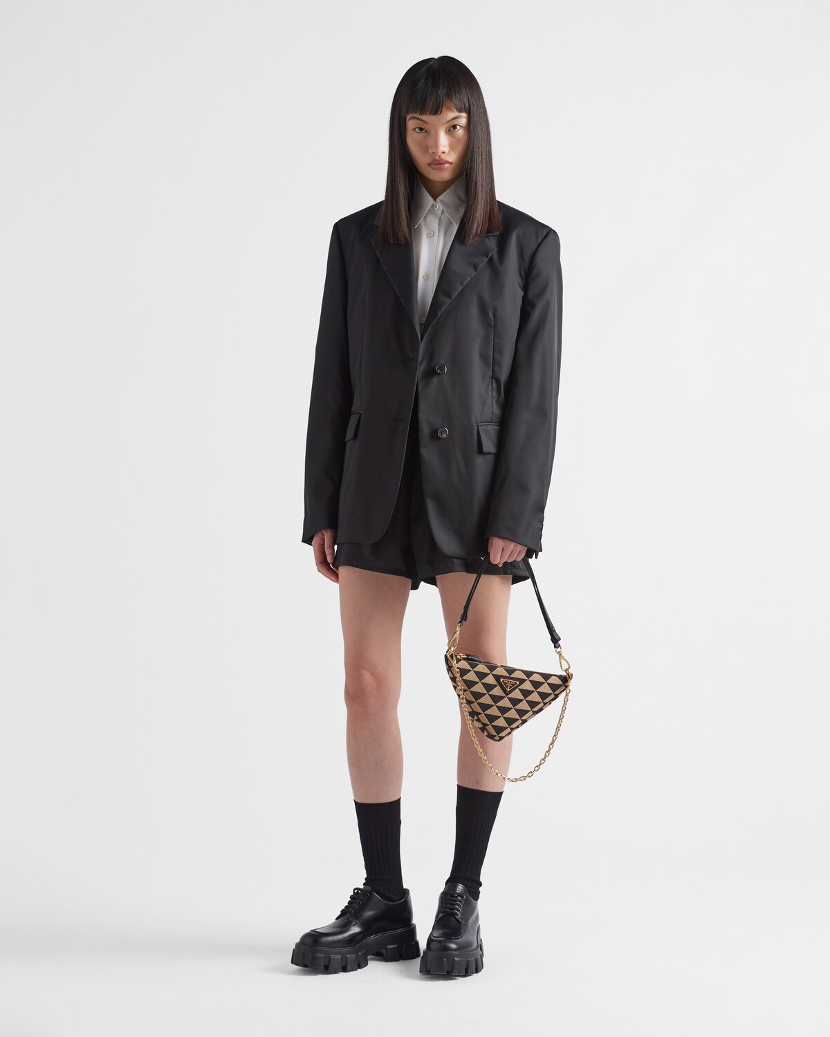 Black/beige Embroidered Jacquard Fabric Minibag PRADA