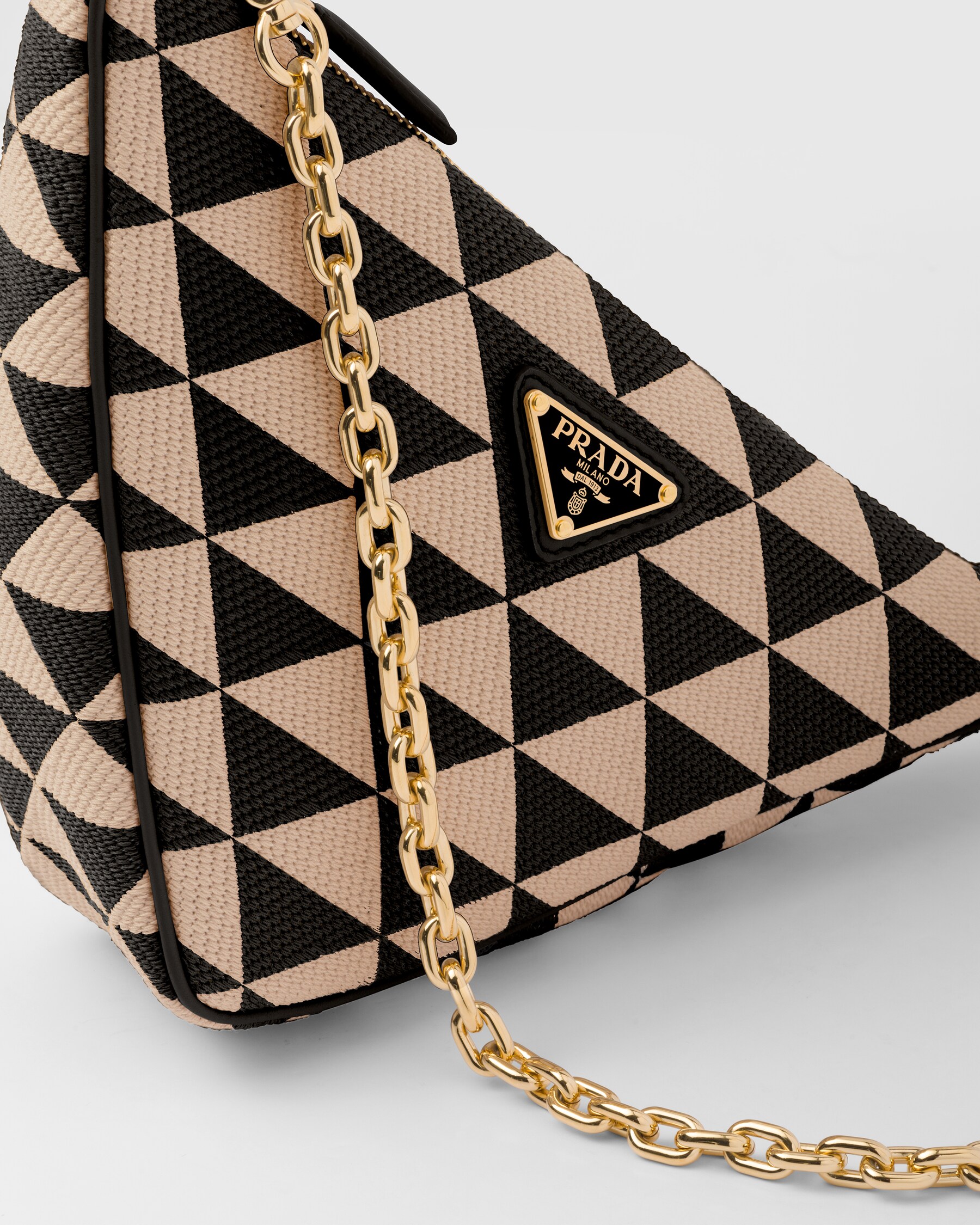 Black/beige Embroidered Jacquard Fabric Minibag PRADA