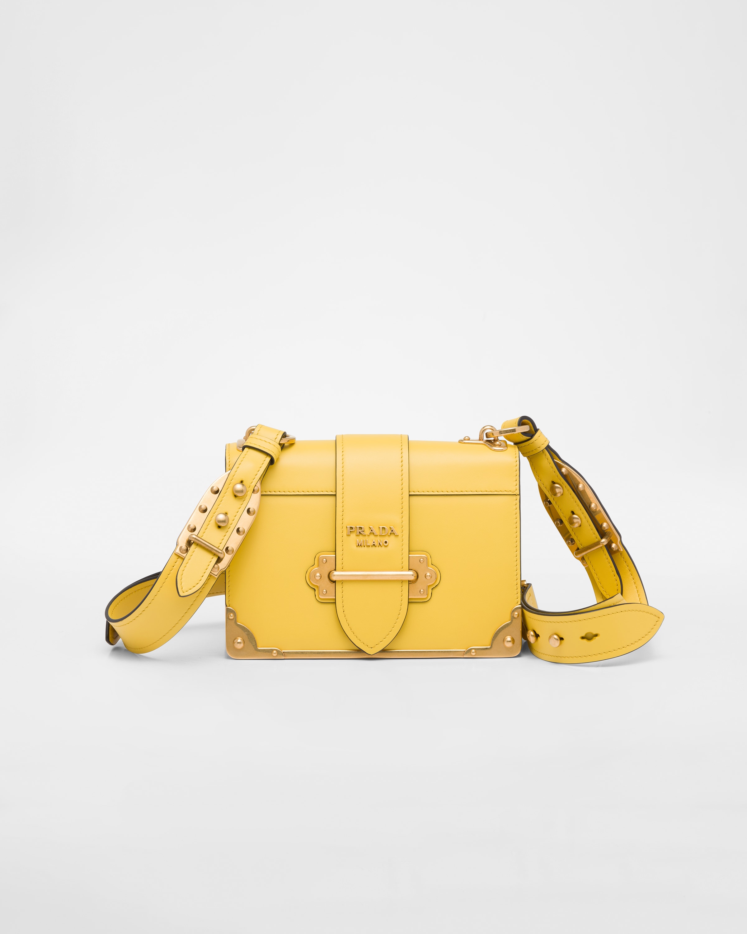 Prada Yellow/Black Leather Cahier Shoulder Bag