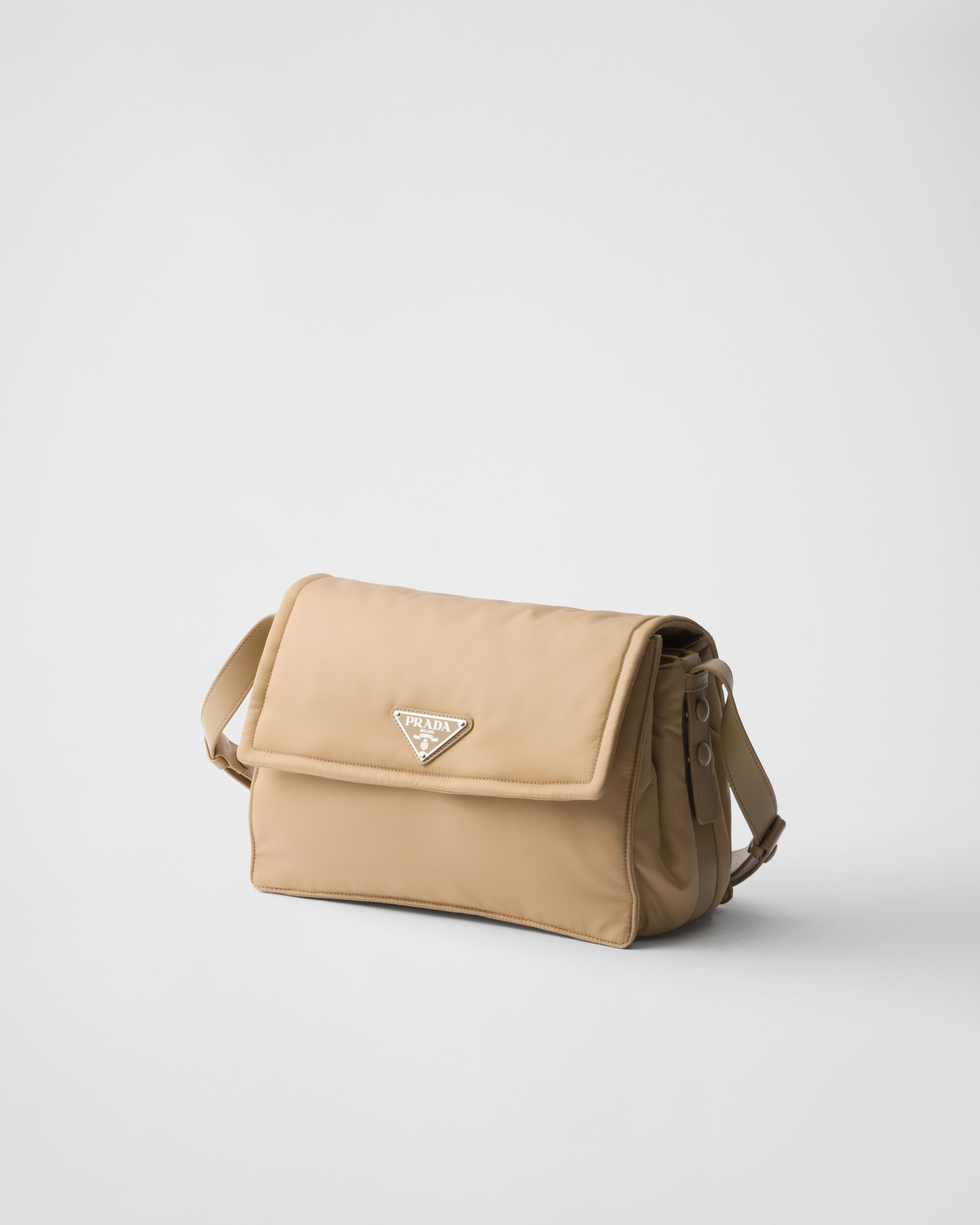 Prada Medium Padded Re-nylon Shoulder Bag In Camel Brown