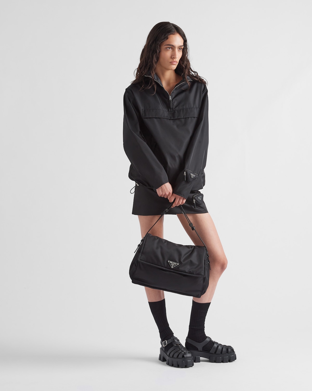 Black Renylon Large Padded Shoulder Bag PRADA