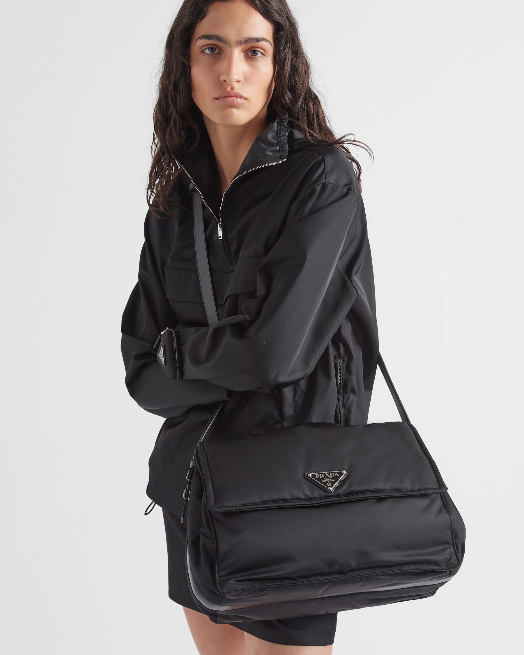 Black Renylon Large Padded Shoulder Bag PRADA