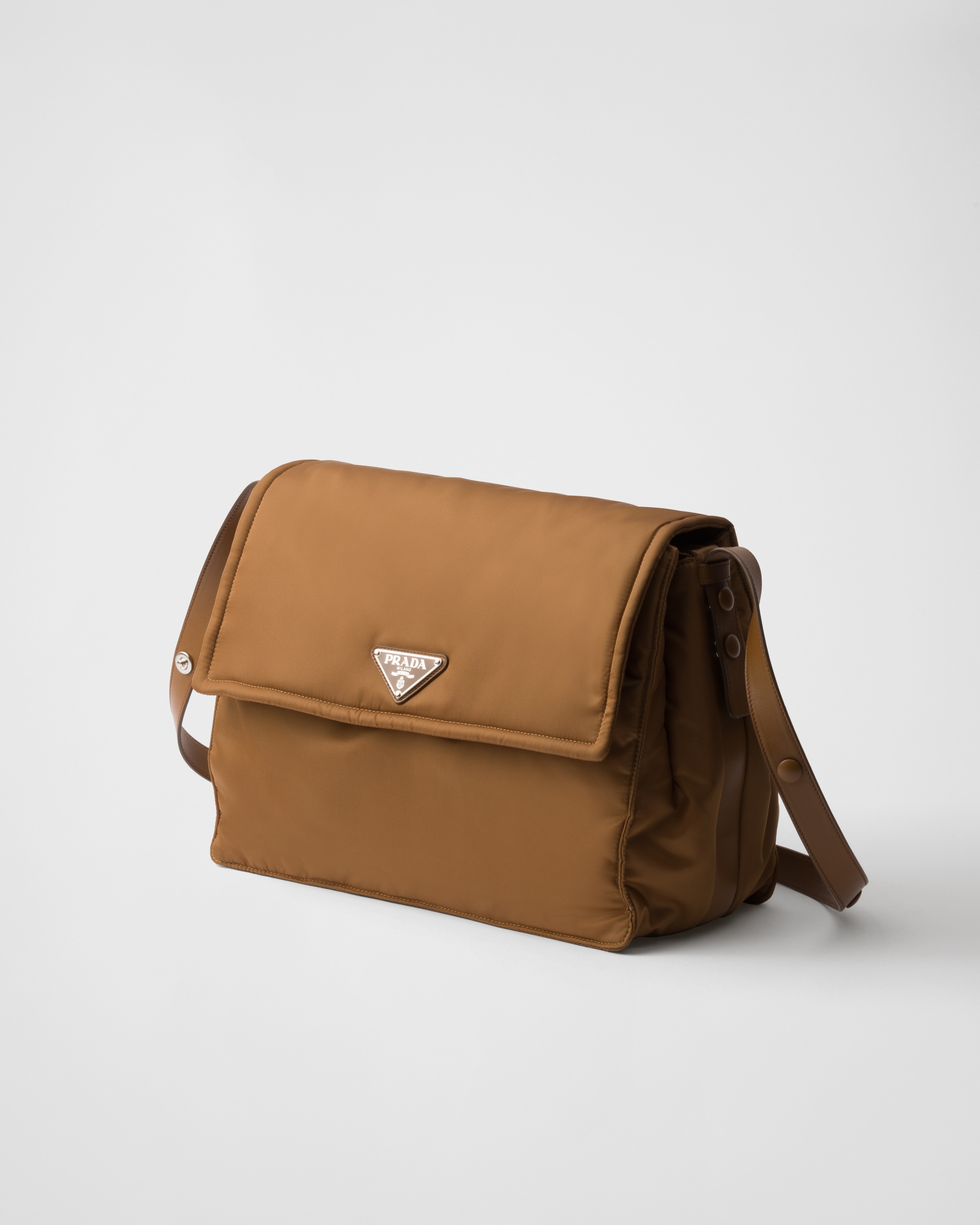 Prada Traveller Re-nylon Large Padded Shoulder Bag In Brandy
