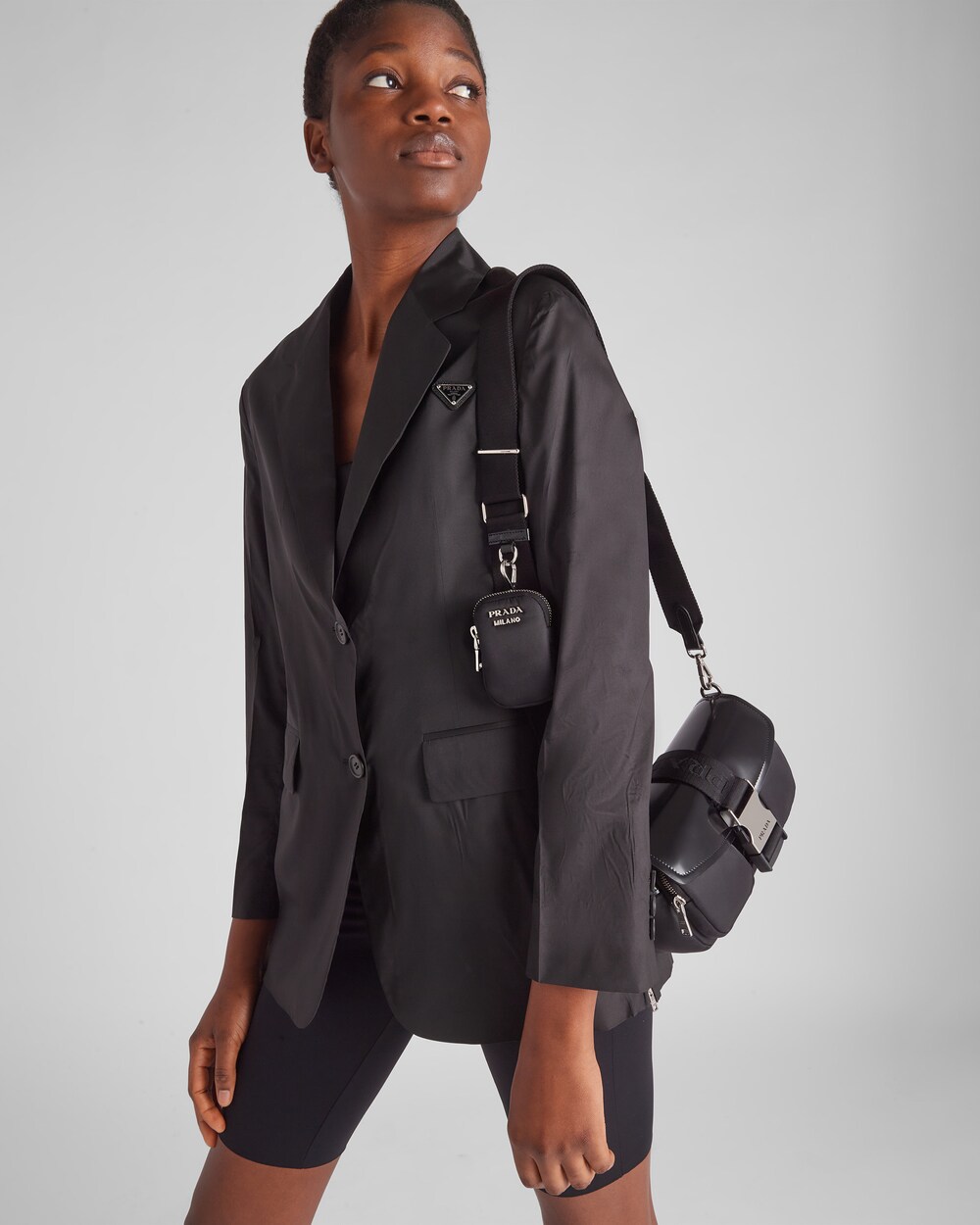 Prada pocket nylon and brushed leather bag hotsell