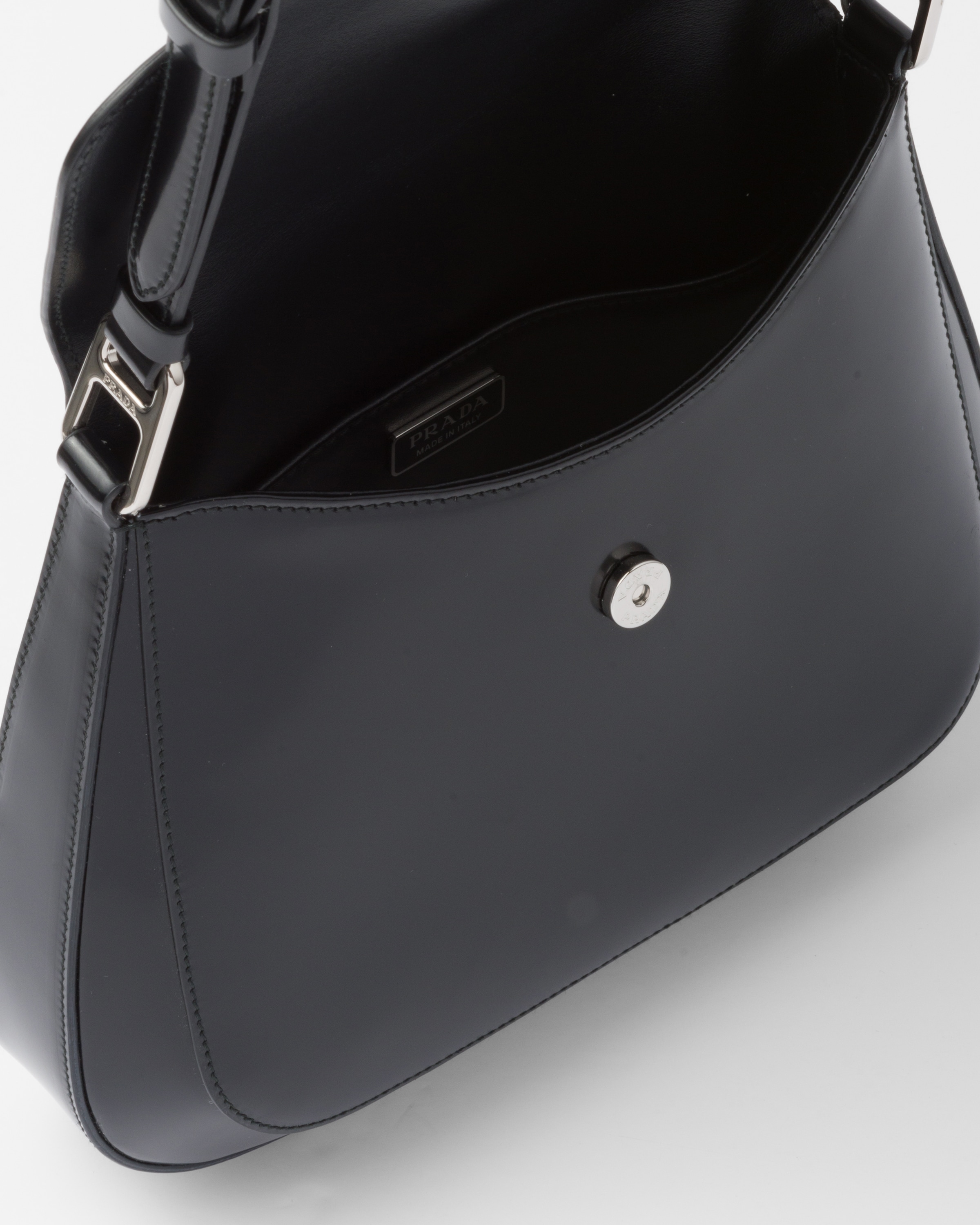 Black Medium Prada Cleo Brushed Leather Shoulder Bag PRADA