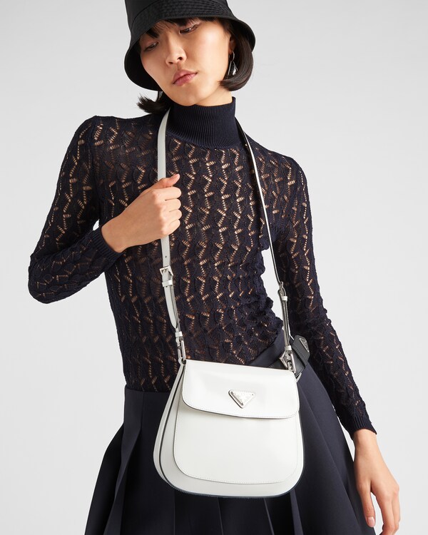 Prada Cleo medium brushed leather shoulder bag - White Prada Cleo medium brushed leather shoulder bag - White