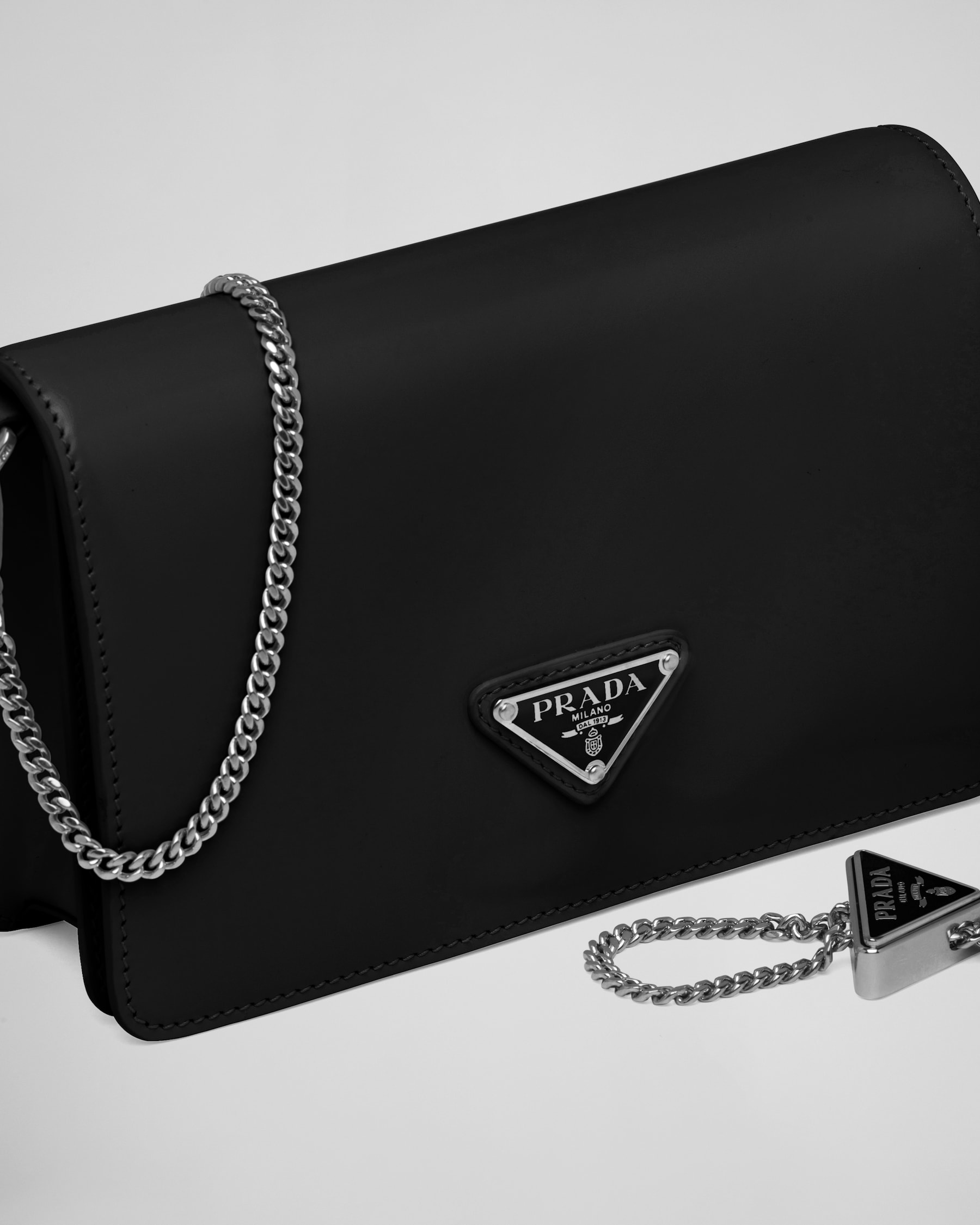 Black Brushed Leather Shoulder Bag PRADA