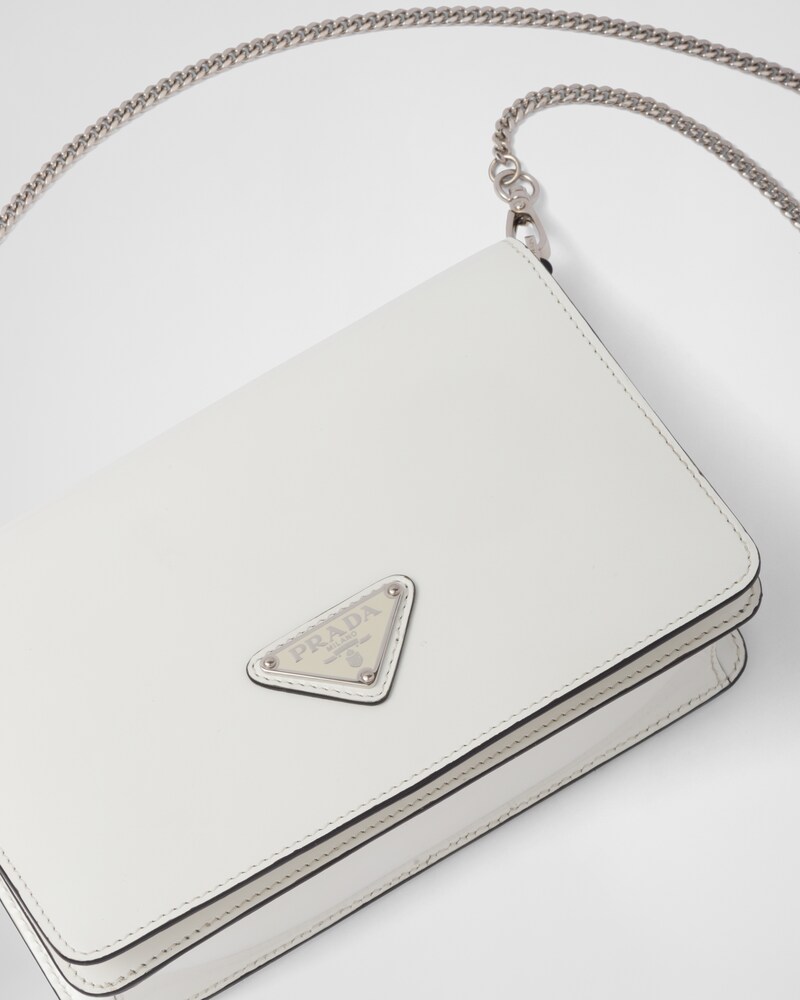 White Brushed Leather Shoulder Bag PRADA