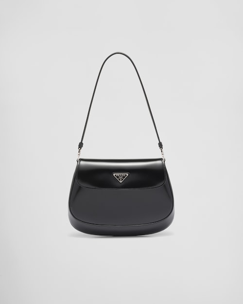 Black Prada Cleo brushed leather shoulder bag with flap | Prada