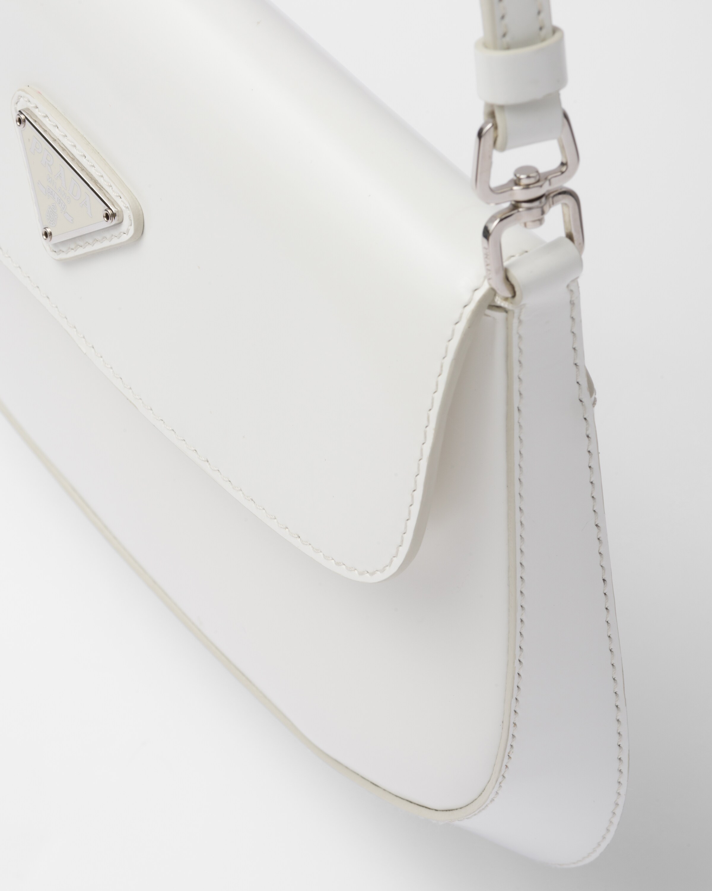 White Prada Cleo brushed leather shoulder bag with flap Prada