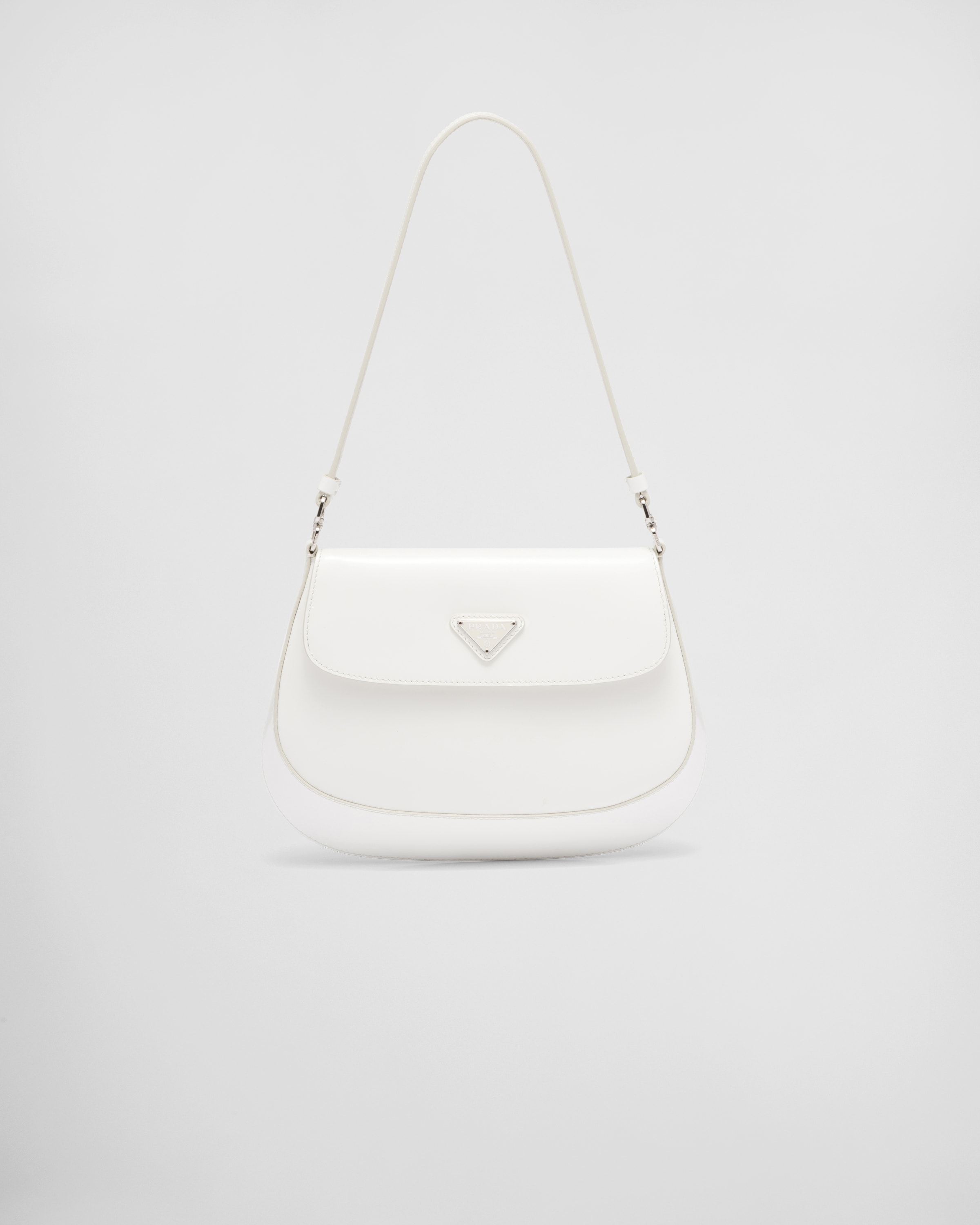 White Prada Cleo brushed leather shoulder bag with flap | Prada