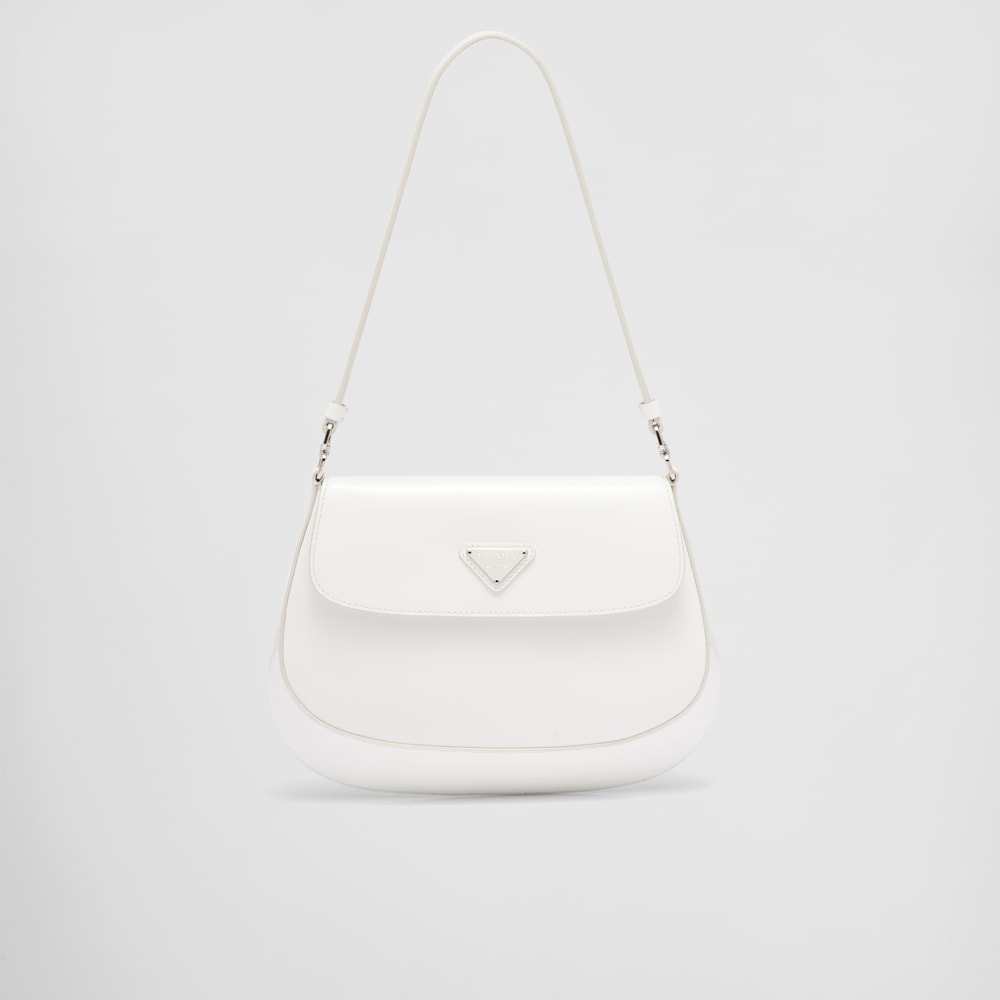 White Prada Cleo brushed leather shoulder bag with flap Prada