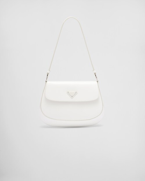 White Prada Cleo brushed leather shoulder bag with flap Prada