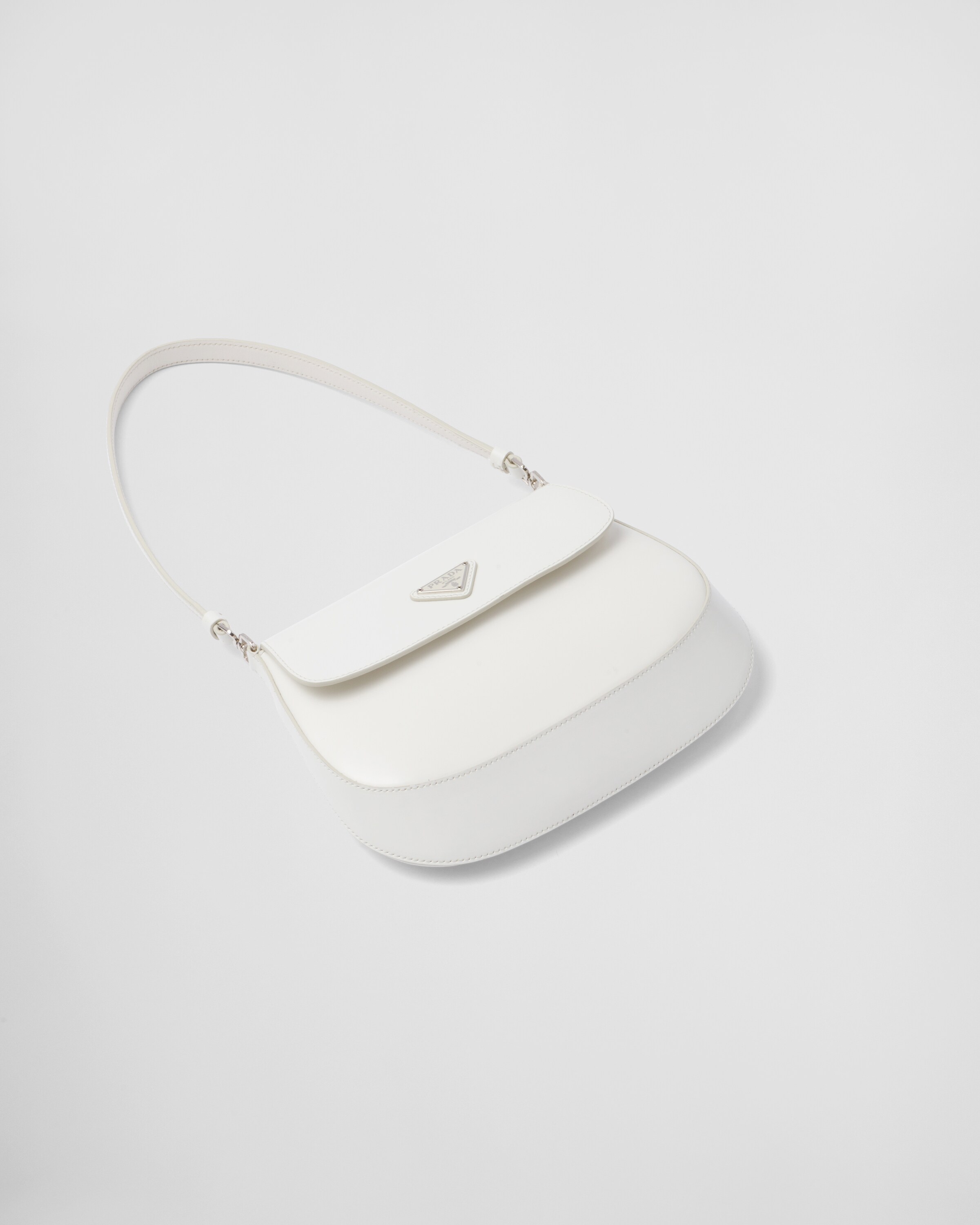 White Prada Cleo brushed leather shoulder bag with flap Prada