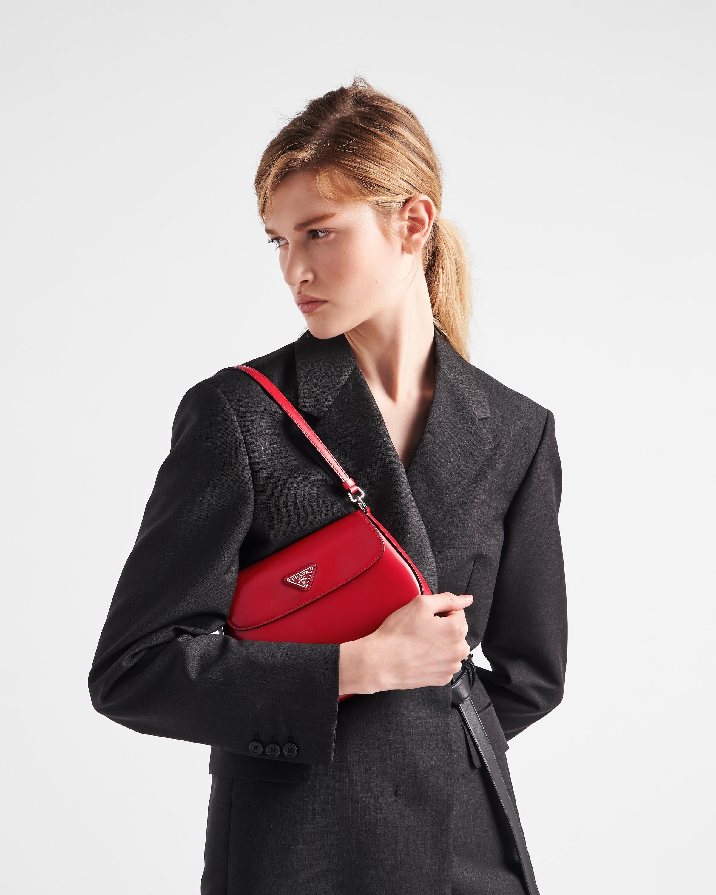 Scarlet Prada Cleo brushed leather shoulder bag with flap Prada